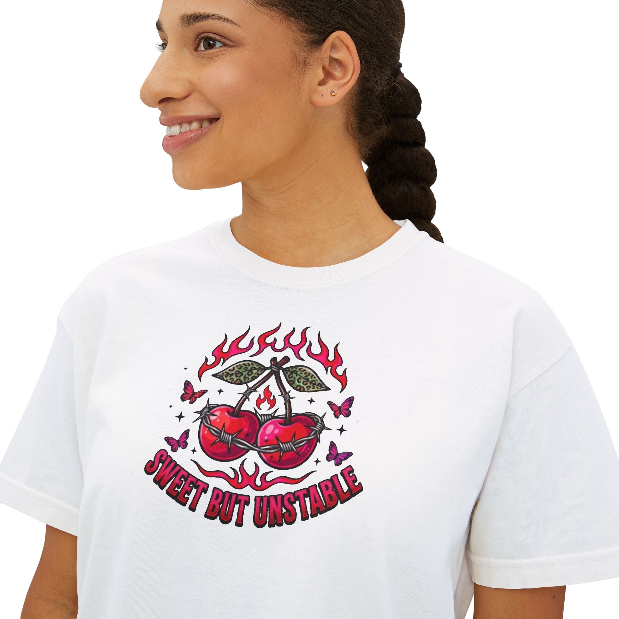 Sweet But Unstable Boxy Tee — Women's Cropped Graphic T-Shirt