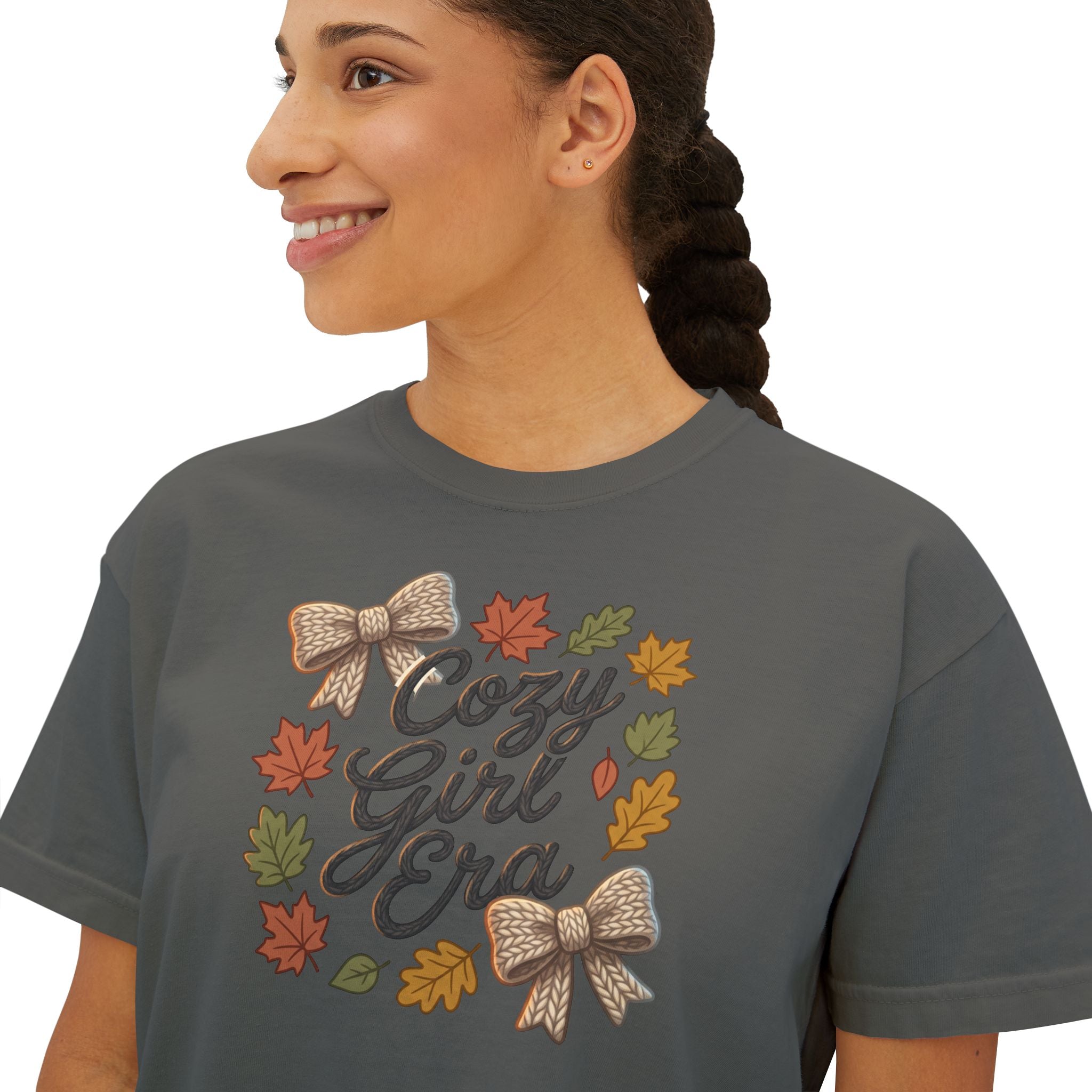Cozy Girl Era Tee — Fall Leaf Wreath Graphic