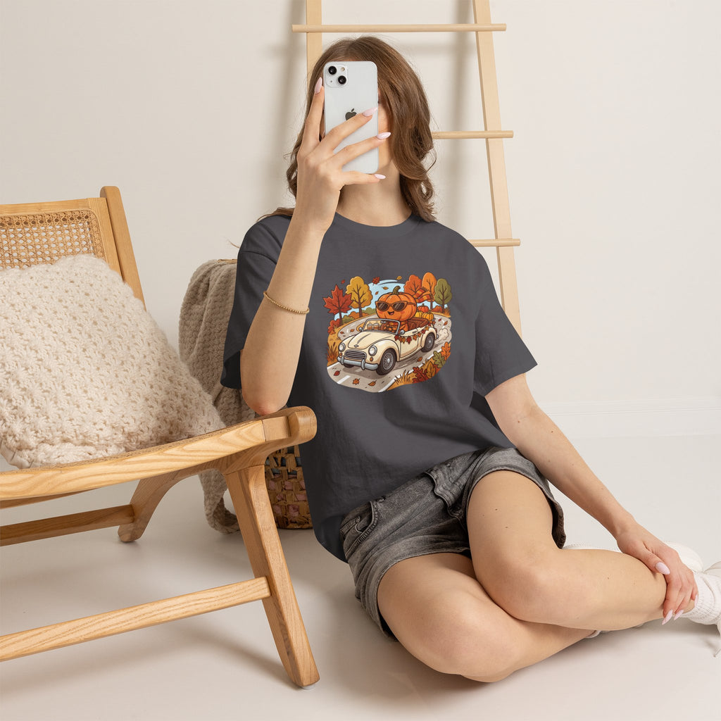 Autumn Roadtrip Tee — Pumpkin Driver Vintage Car Fall Shirt