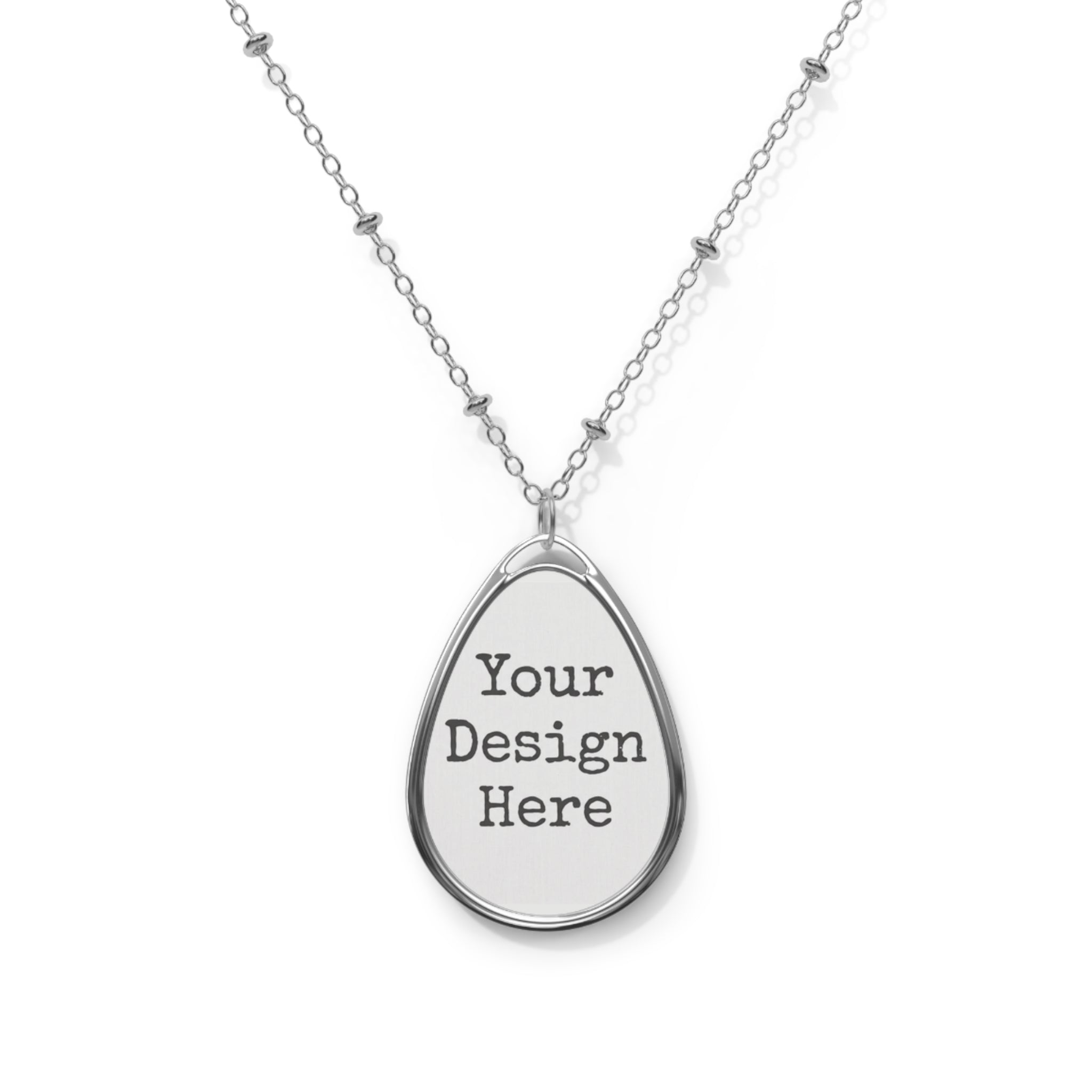 Personalized Oval Photo Pendant Necklace — Engraved Teardrop Locket Gift