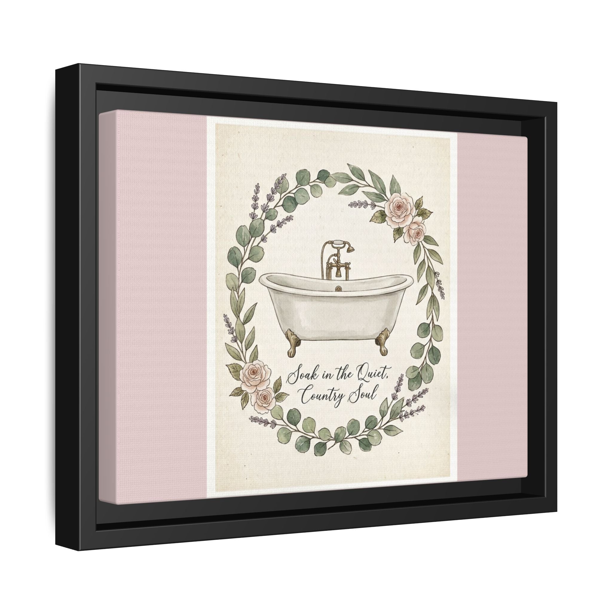 Framed Canvas Wall Art - 'Soak in the Quiet, Country Soul' Vintage Bath Print