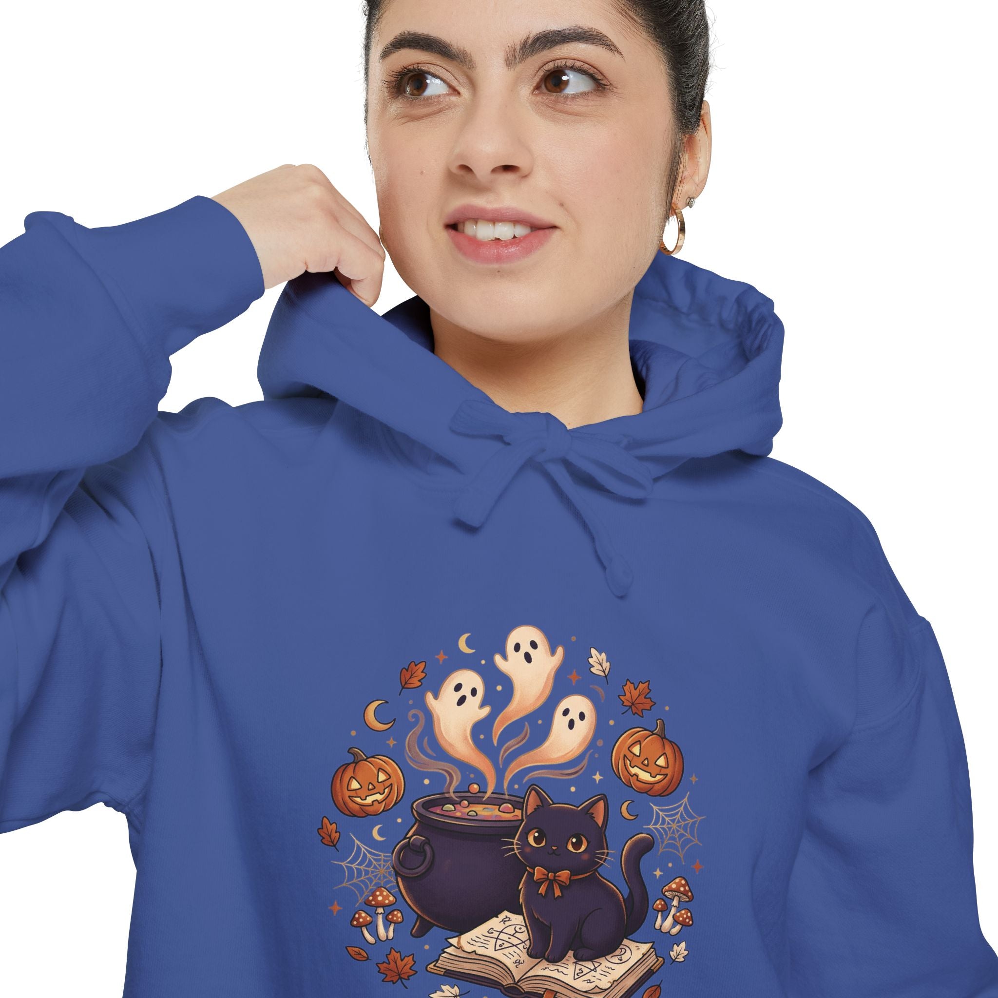 Halloween Cat & Ghost Hoodie — Cute Spooky Fall Pullover