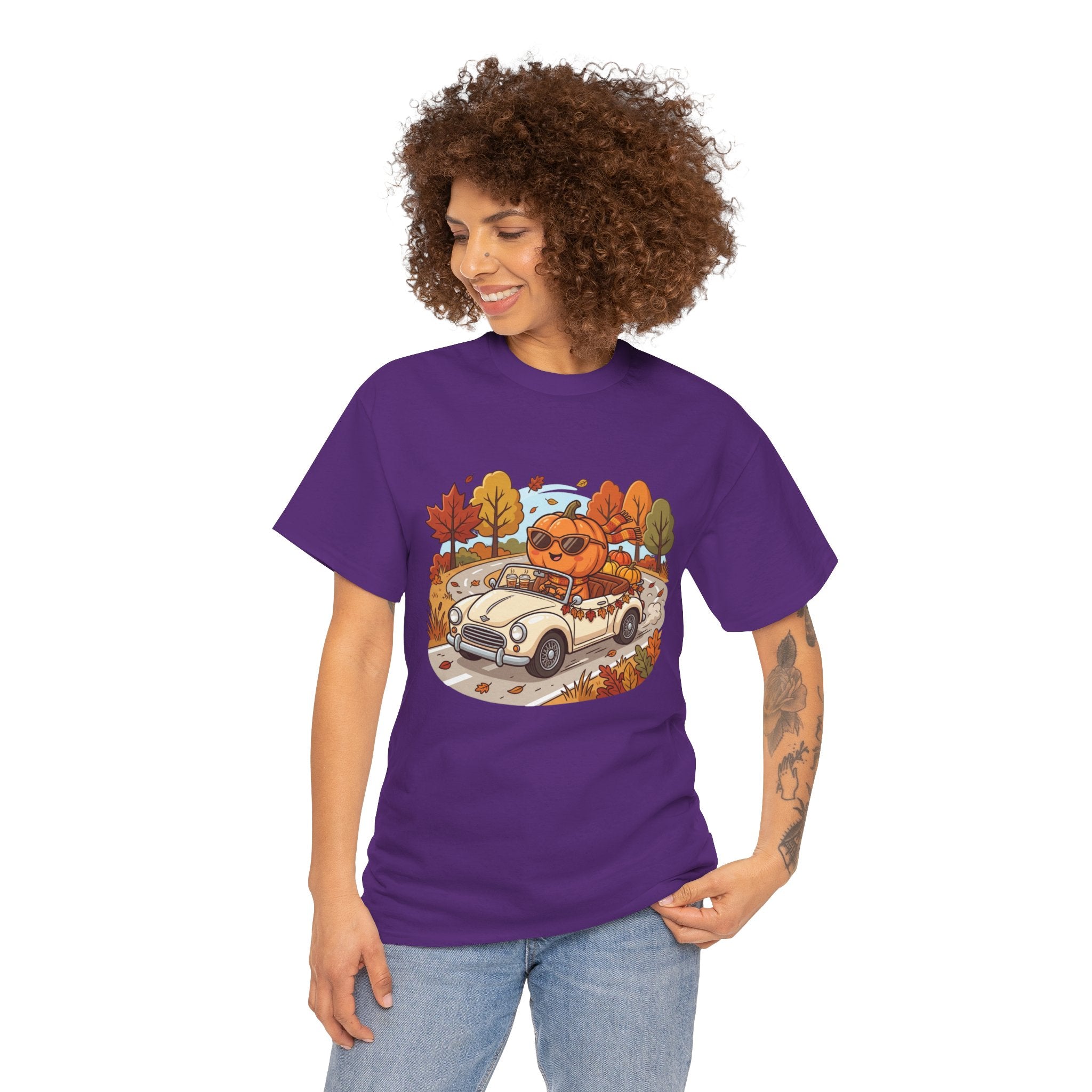 Autumn Roadtrip Tee — Pumpkin Driver Vintage Car Fall Shirt