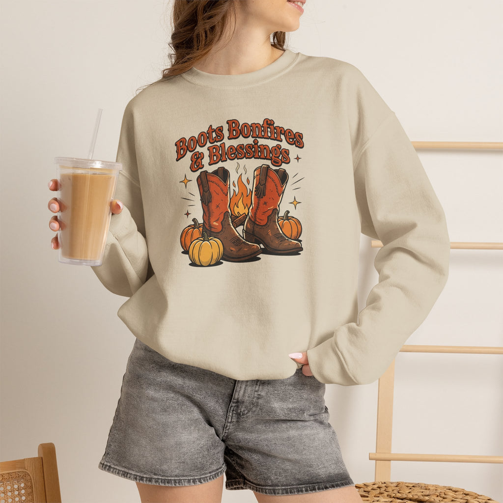 "Boots Bonfires & Blessings" Cozy Fall Pullover