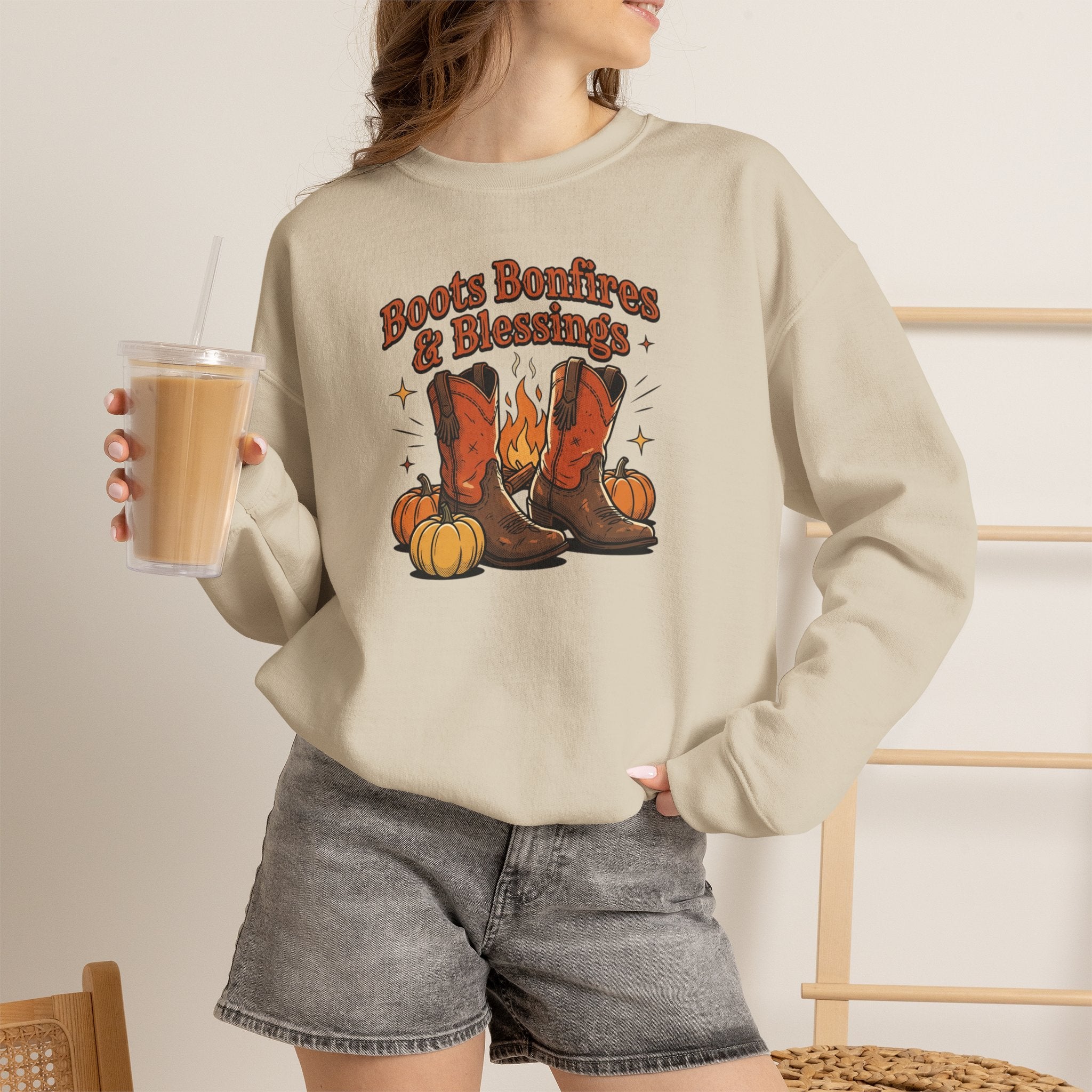 "Boots Bonfires & Blessings" Cozy Fall Pullover