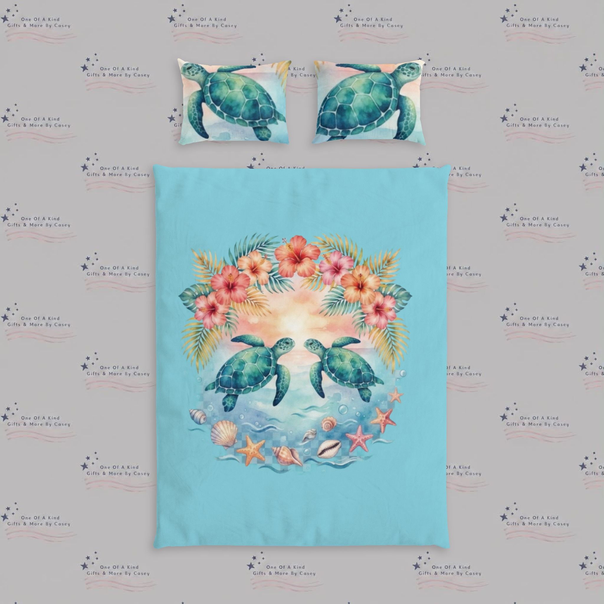 Sea Turtle Floral Cotton Bed Set – Tropical Ocean Duvet Cover