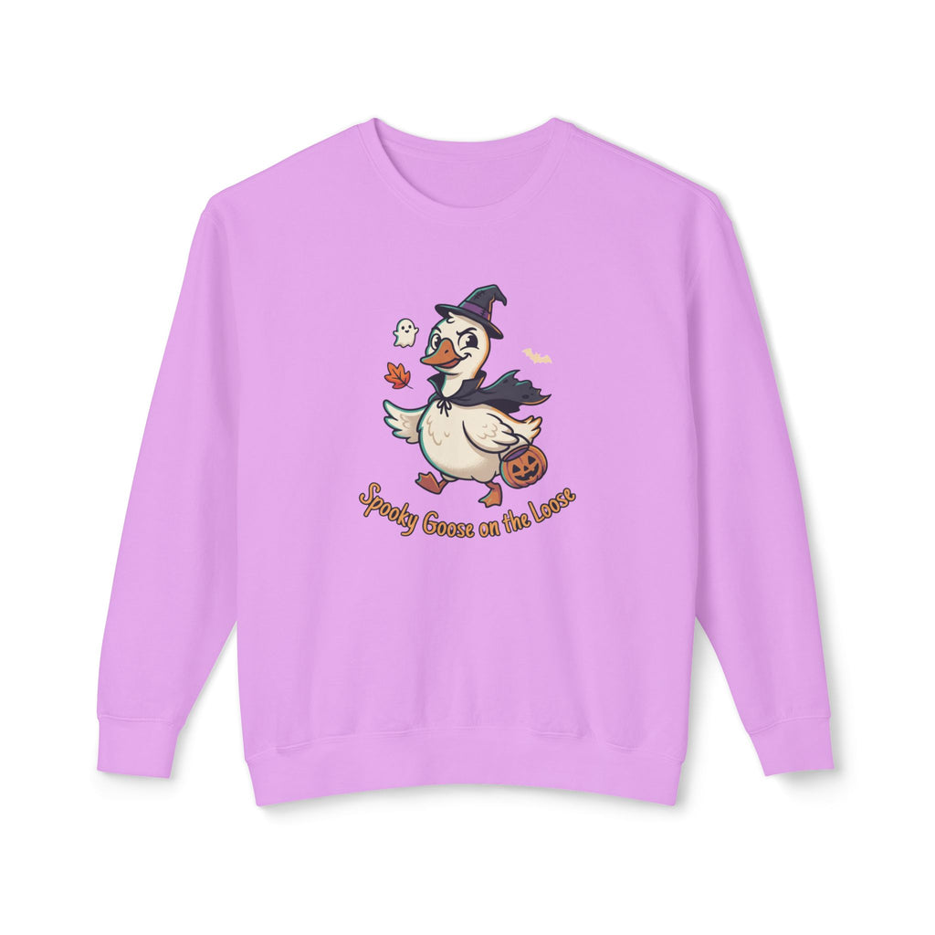 Halloween Goose Crewneck Sweatshirt — "Spooky Goose of the Leaves"