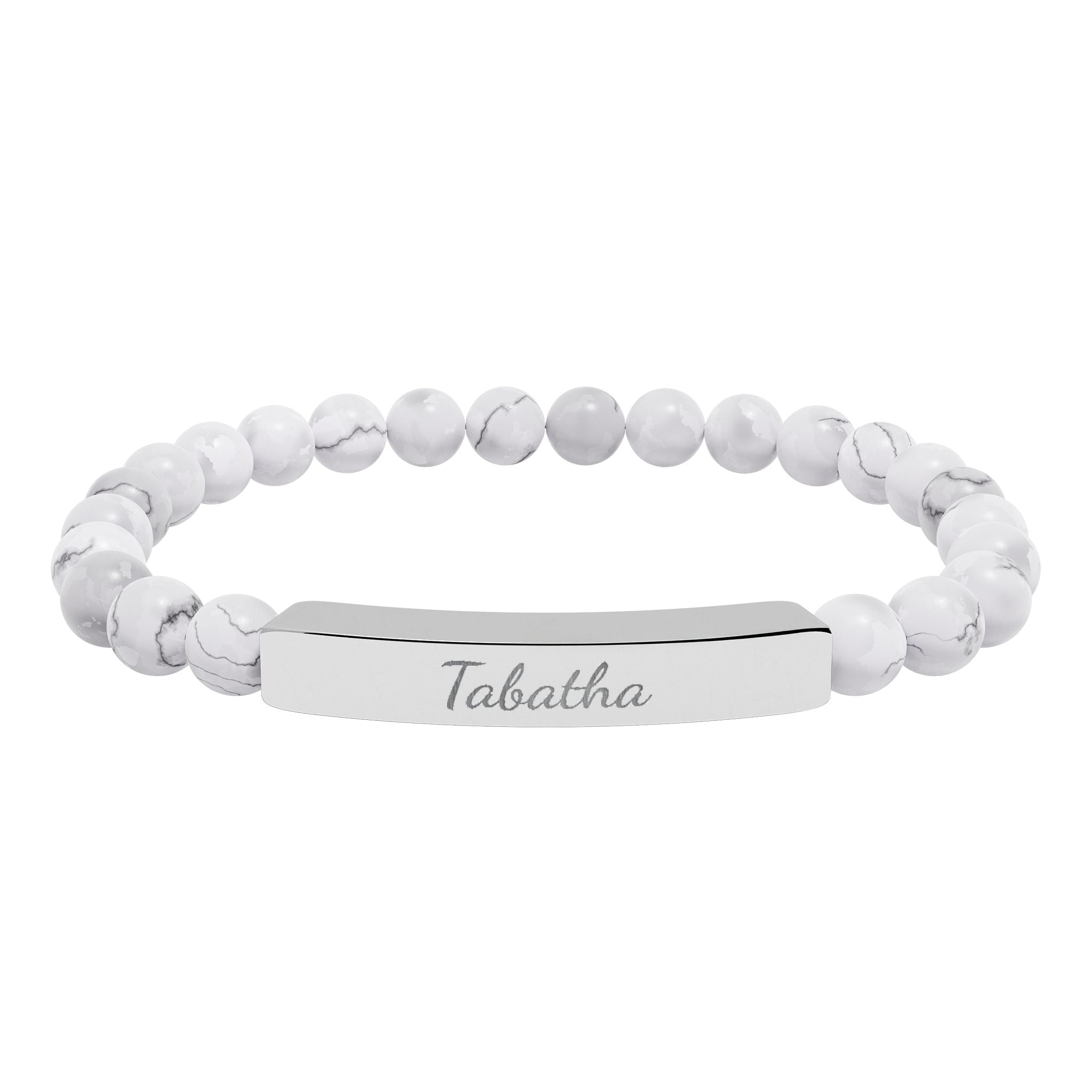 Engravable Natural Stone Bead Stretch Bracelet — Personalized Bar Bracelet