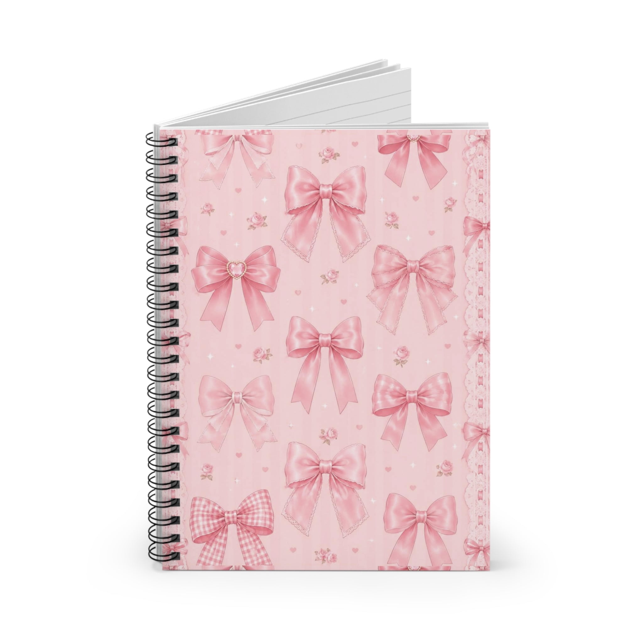 Pink Bow Pattern Spiral Notebook - Cute Girly Journal for Notes & Gifts