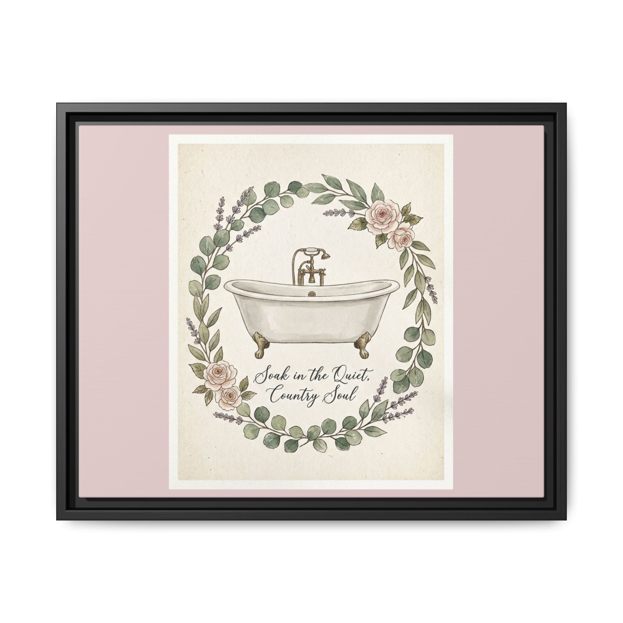 Framed Canvas Wall Art - 'Soak in the Quiet, Country Soul' Vintage Bath Print