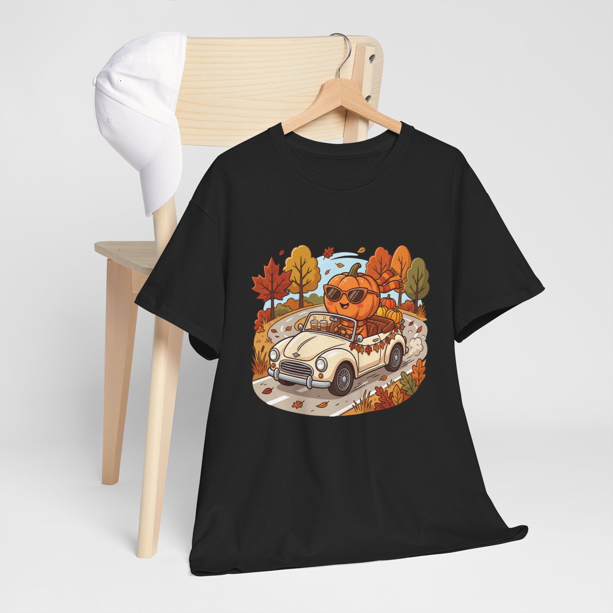 Autumn Roadtrip Tee — Pumpkin Driver Vintage Car Fall Shirt