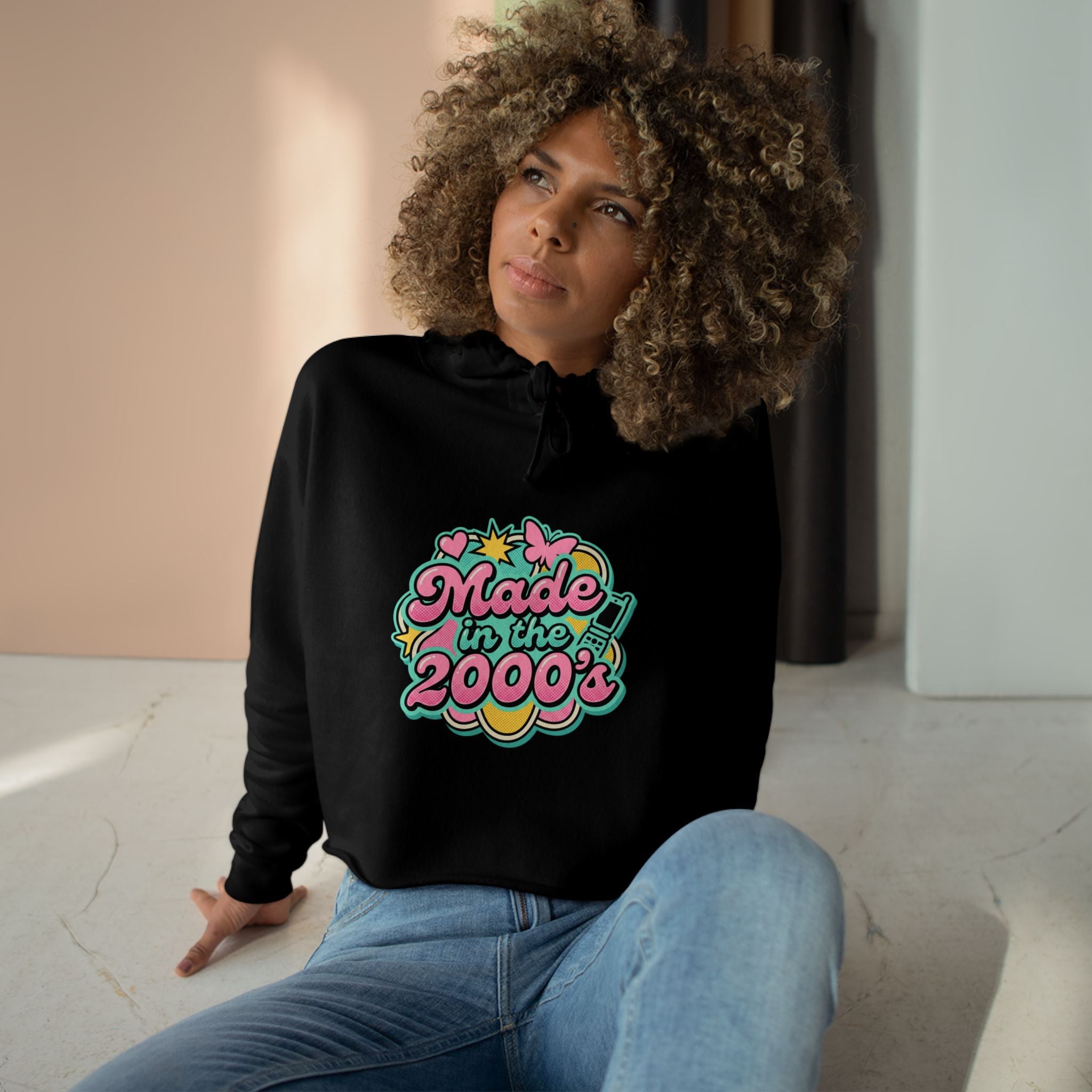 Made in the 2000s Crop Hoodie – Retro Y2K Graphic Cropped Sweatshirt
