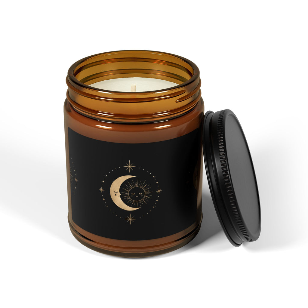 Amber Moon Soy Candle — Scented Amber Jar Candle with Crescent Moon Design