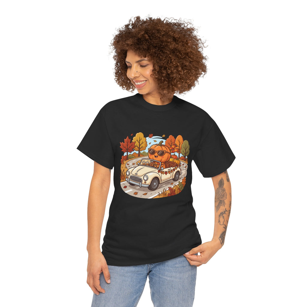 Autumn Roadtrip Tee — Pumpkin Driver Vintage Car Fall Shirt
