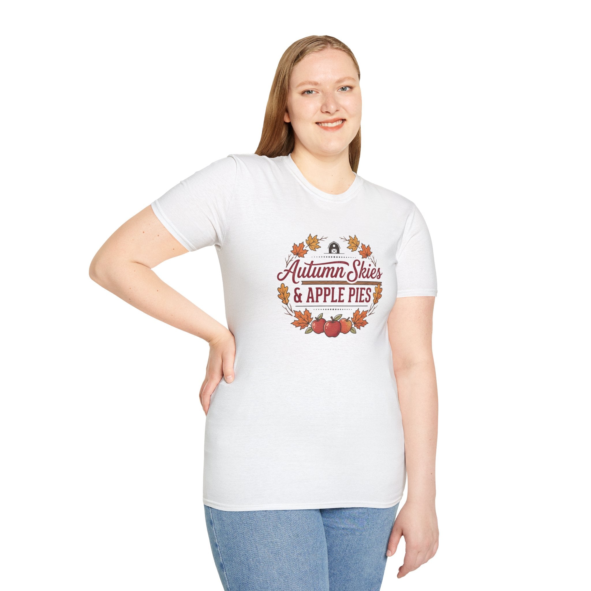 Autumn Skies & Apple Pies T-Shirt — Fall Leaves Cozy Seasonal Tee