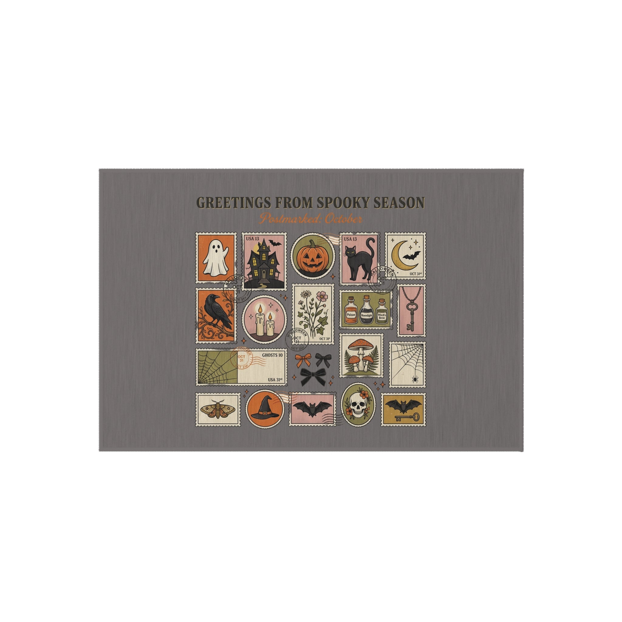 Outdoor Rug — 'Greetings From Spooky Season' Halloween Patchwork Patio Mat