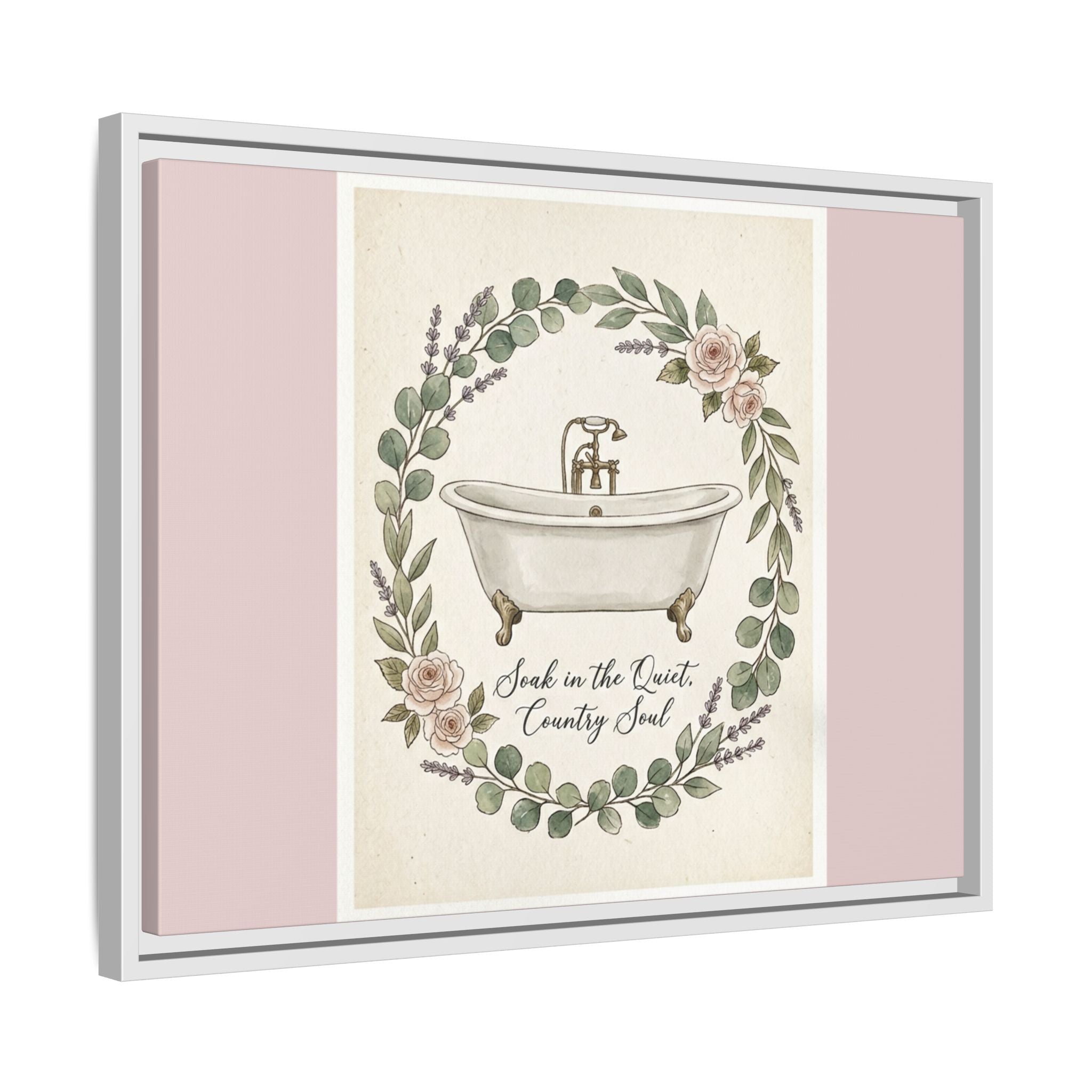 Framed Canvas Wall Art - 'Soak in the Quiet, Country Soul' Vintage Bath Print