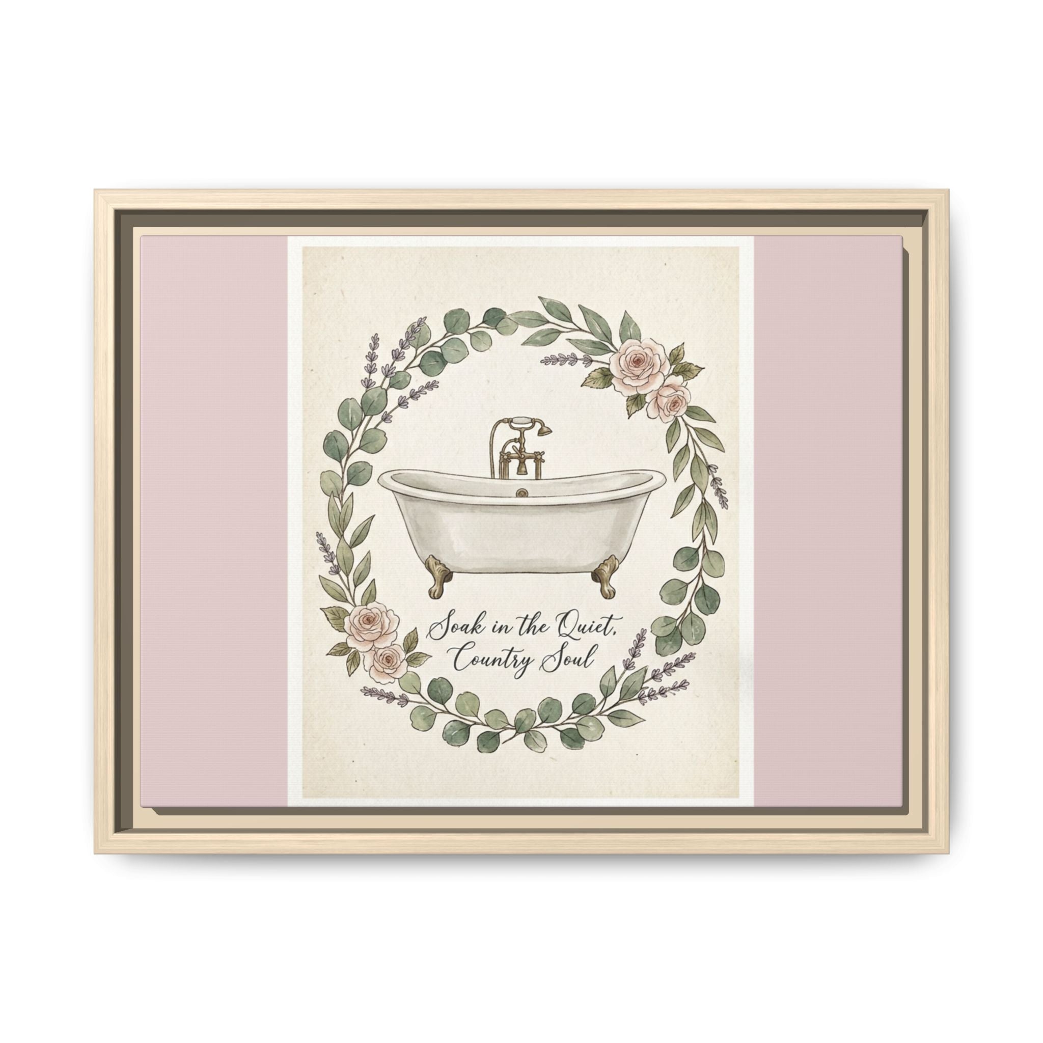 Framed Canvas Wall Art - 'Soak in the Quiet, Country Soul' Vintage Bath Print