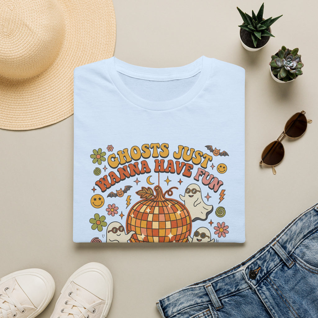 Ghosts Just Wanna Have Fun T-Shirt — Retro Halloween Disco Pumpkin Tee