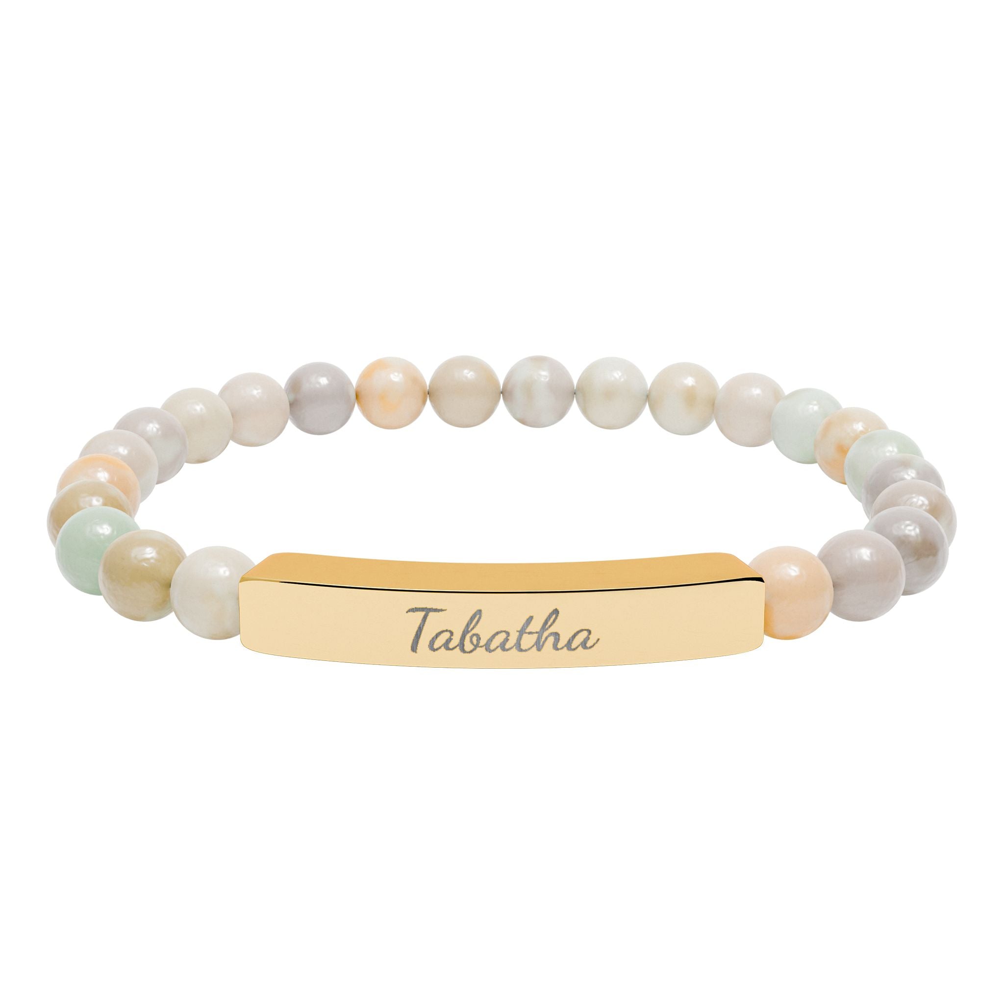 Engravable Natural Stone Bead Stretch Bracelet — Personalized Bar Bracelet