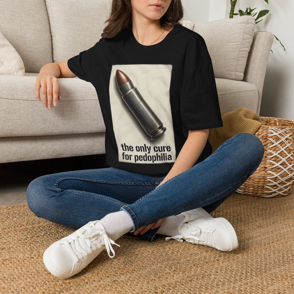 Graphic Tee — 'The Only Cure for Pedophilia' Bullet Design