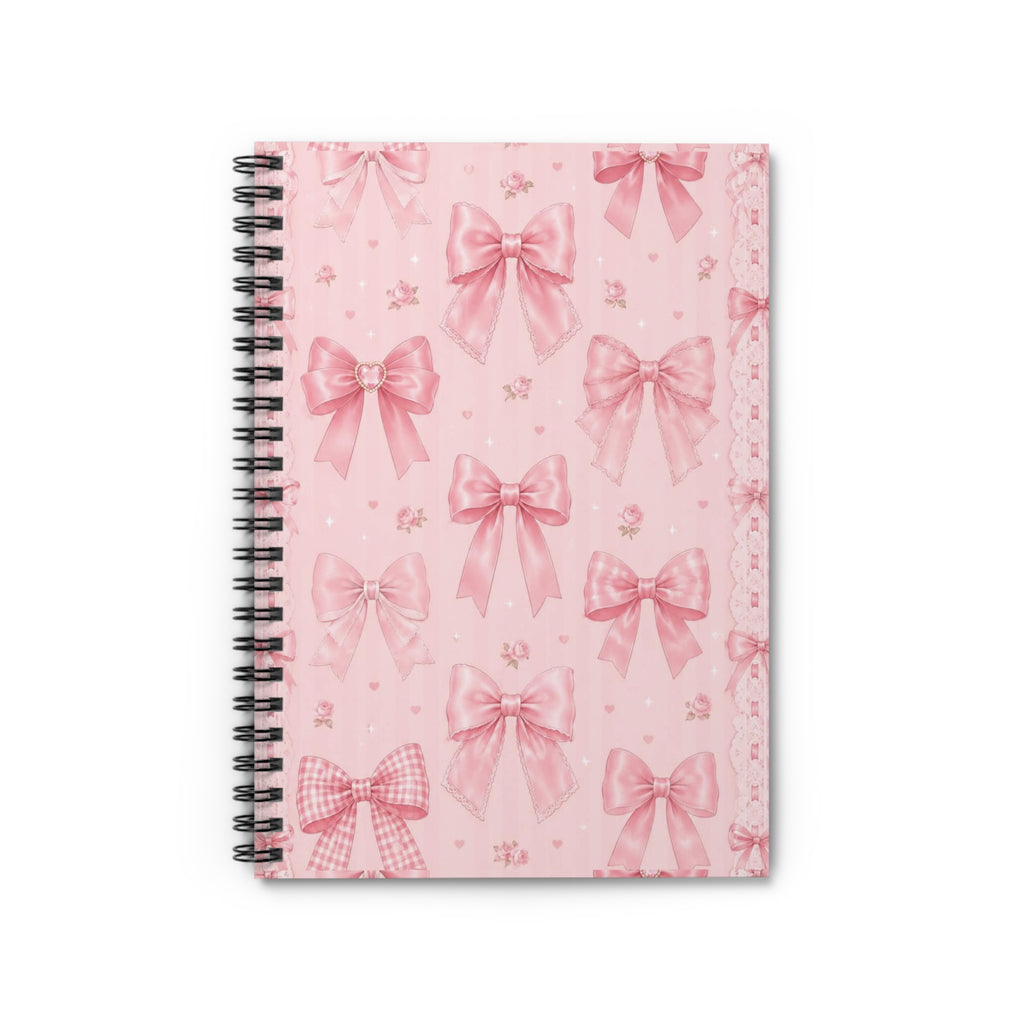 Pink Bow Pattern Spiral Notebook - Cute Girly Journal for Notes & Gifts