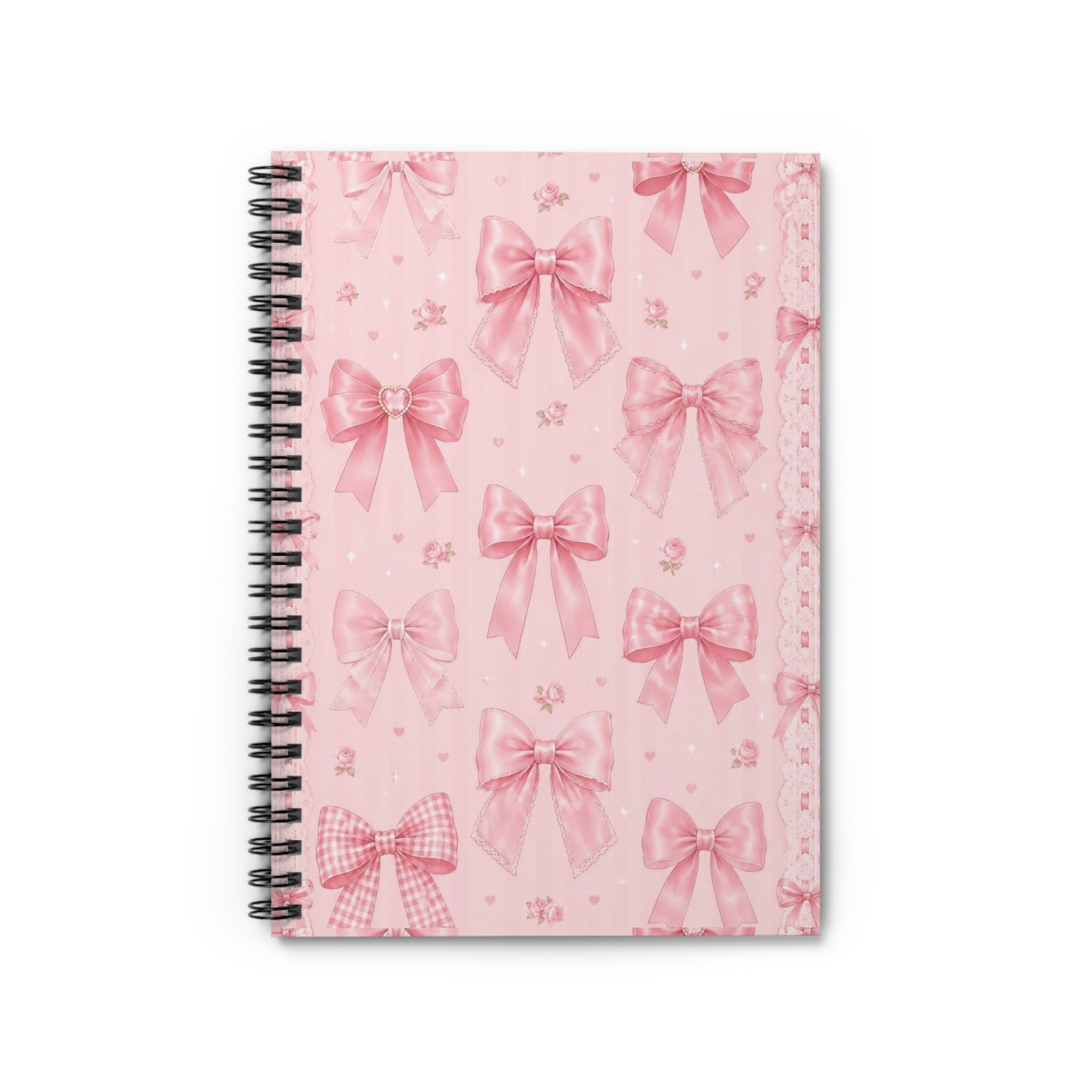 Pink Bow Pattern Spiral Notebook - Cute Girly Journal for Notes & Gifts