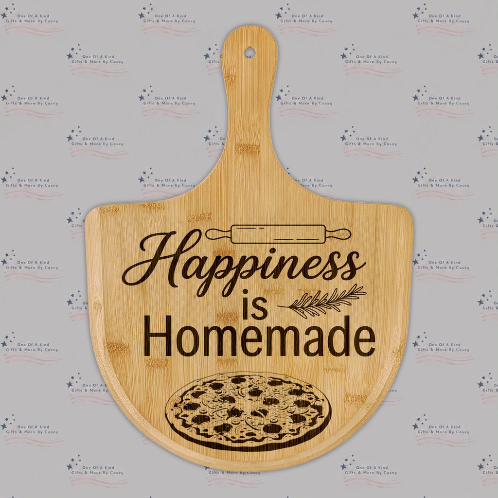 Bamboo Pizza Peel – Engraved "Happiness Is Homemade"
