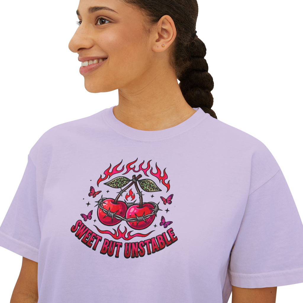 Sweet But Unstable Boxy Tee — Women's Cropped Graphic T-Shirt