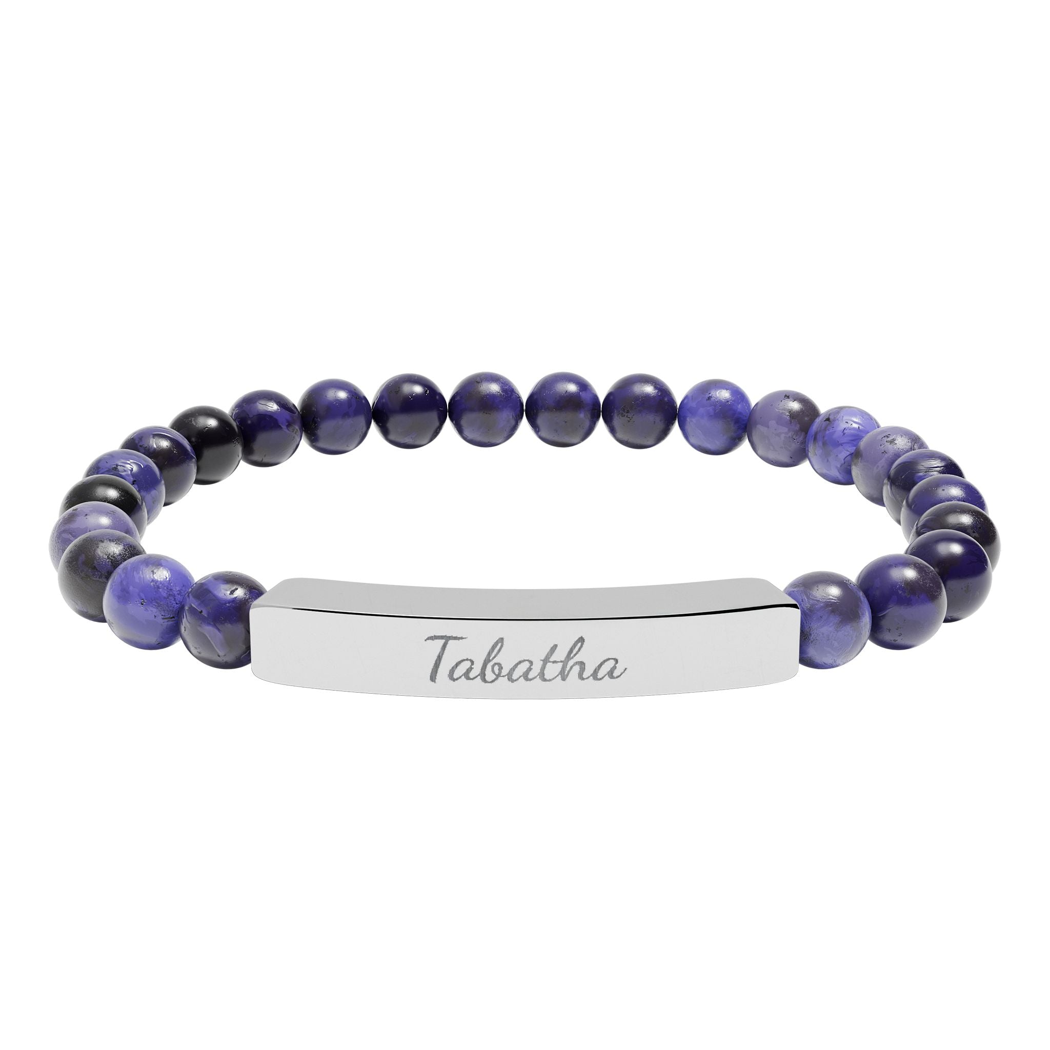 Engravable Natural Stone Bead Stretch Bracelet — Personalized Bar Bracelet