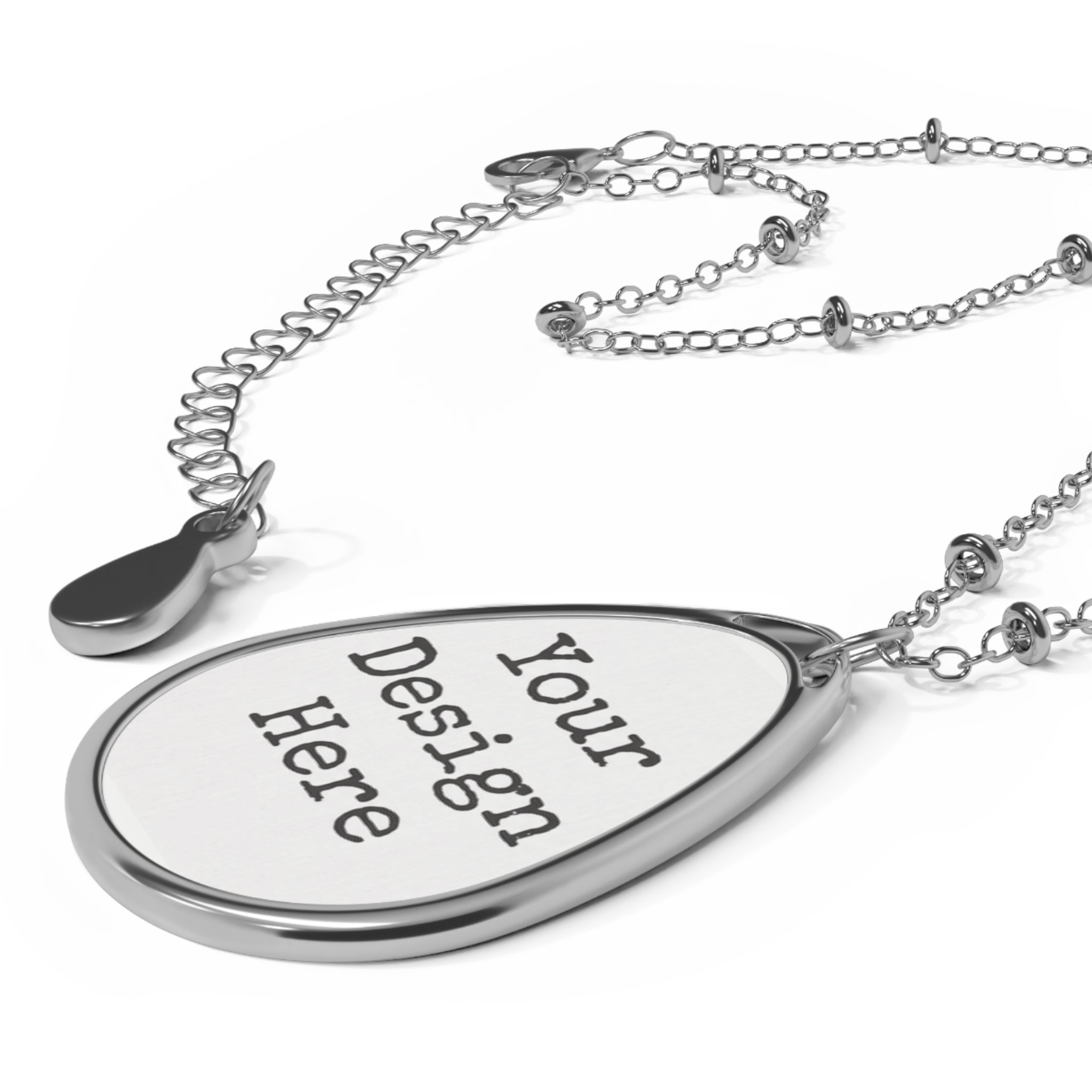 Personalized Oval Photo Pendant Necklace — Engraved Teardrop Locket Gift