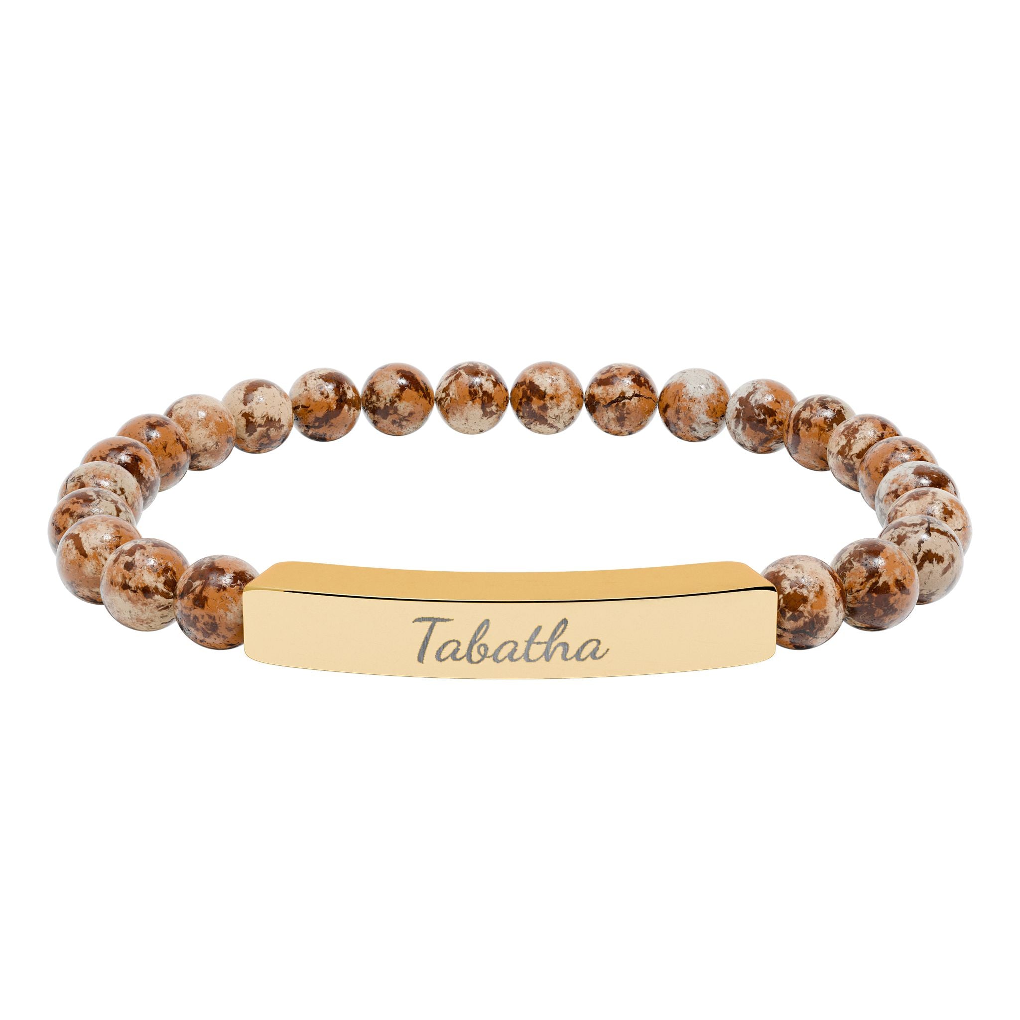 Engravable Natural Stone Bead Stretch Bracelet — Personalized Bar Bracelet