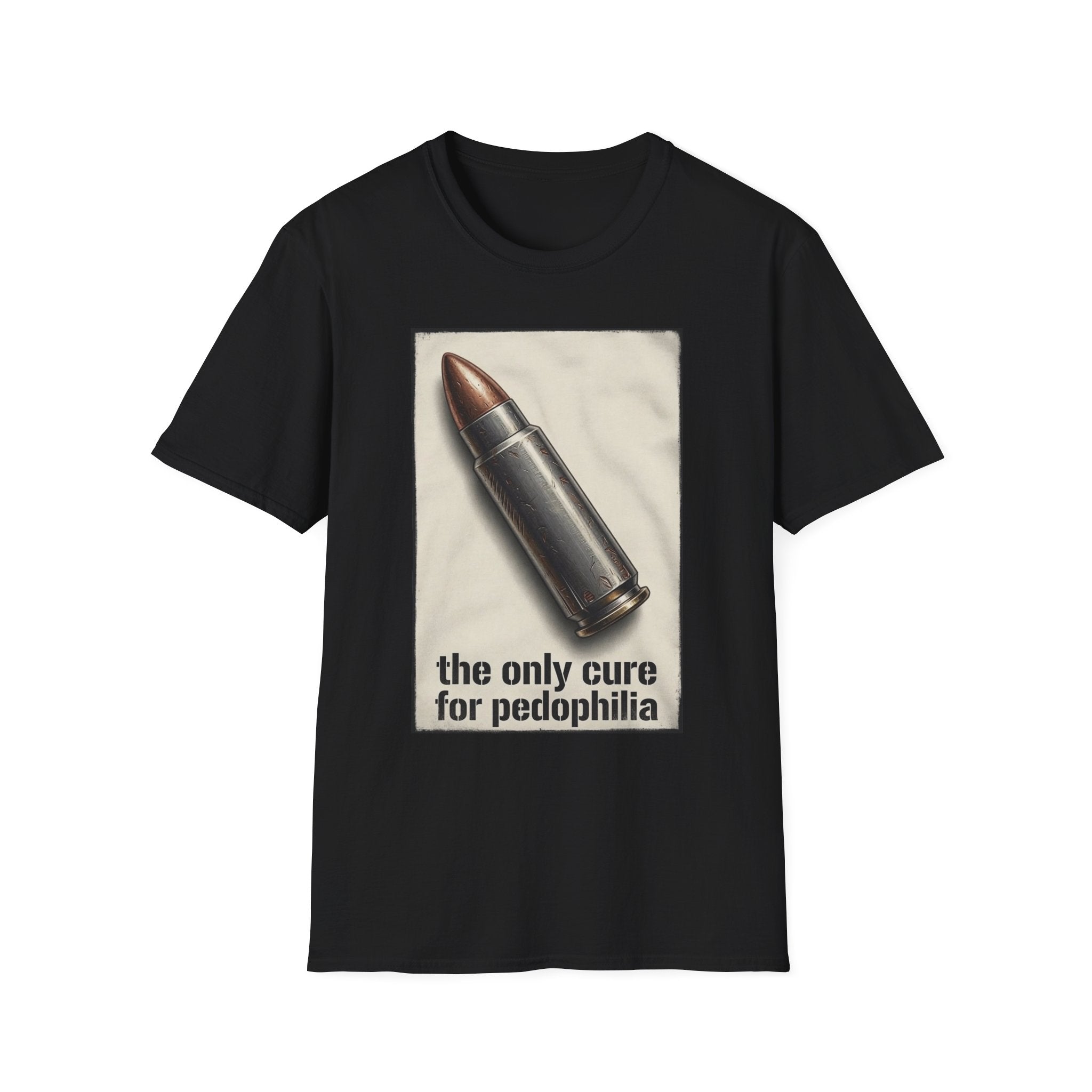 Graphic Tee — 'The Only Cure for Pedophilia' Bullet Design
