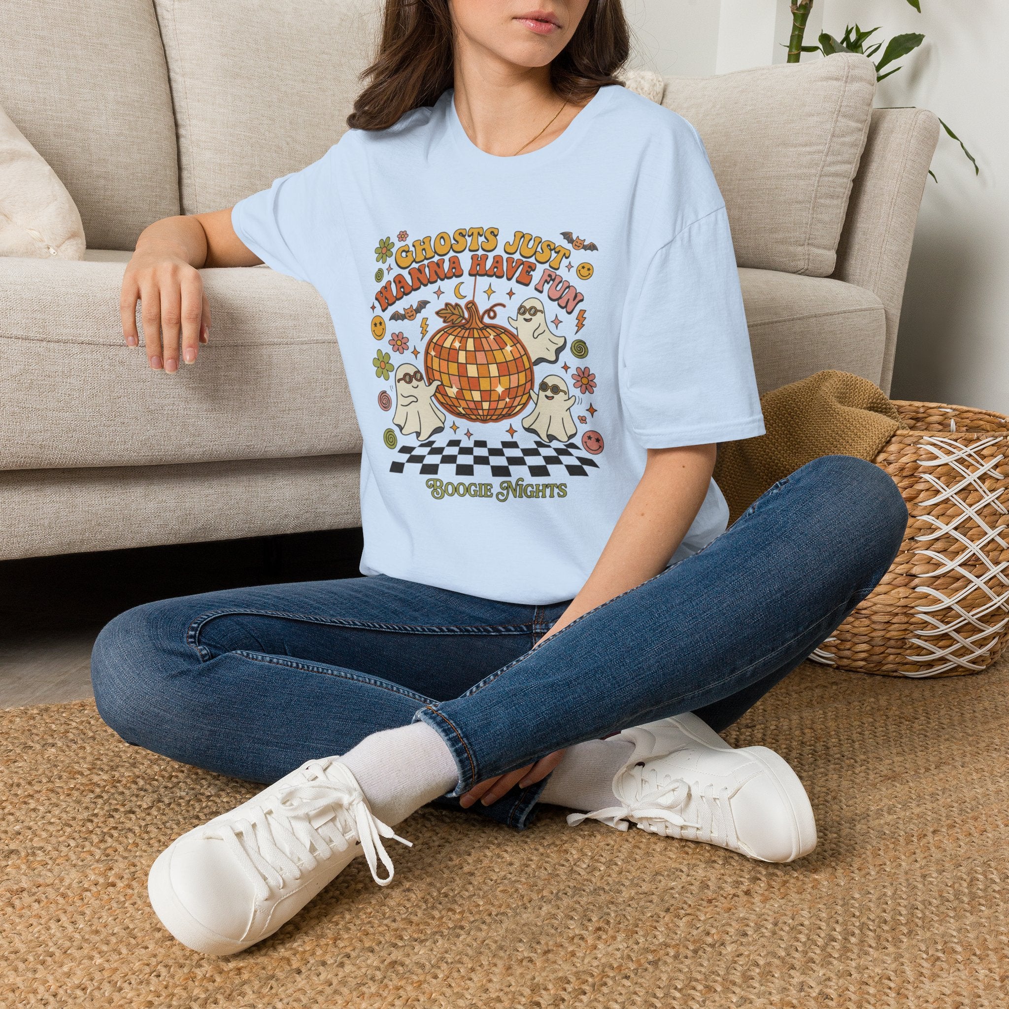 Ghosts Just Wanna Have Fun T-Shirt — Retro Halloween Disco Pumpkin Tee