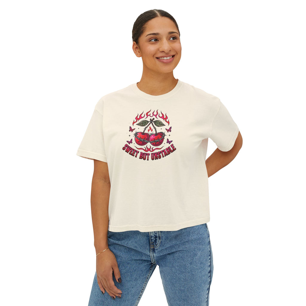 Sweet But Unstable Boxy Tee — Women's Cropped Graphic T-Shirt
