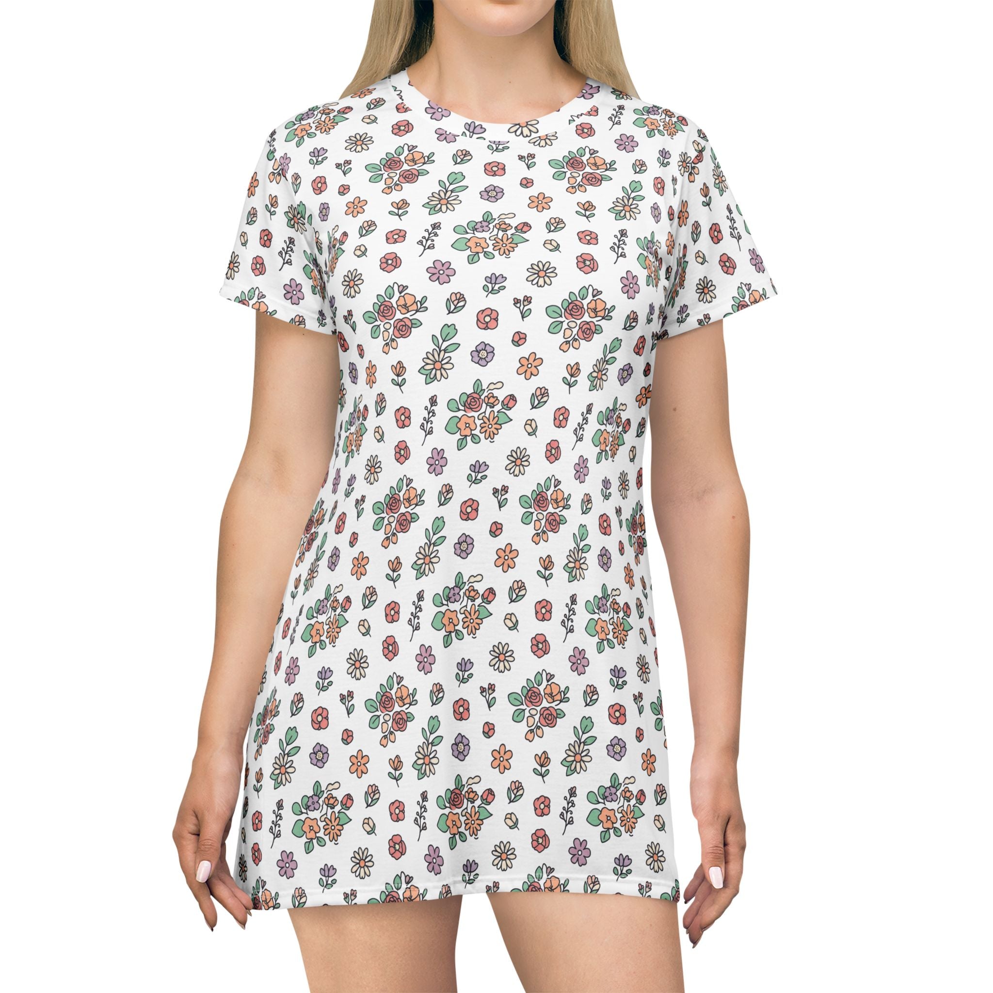 Floral Vintage All-Over Print T-Shirt Dress