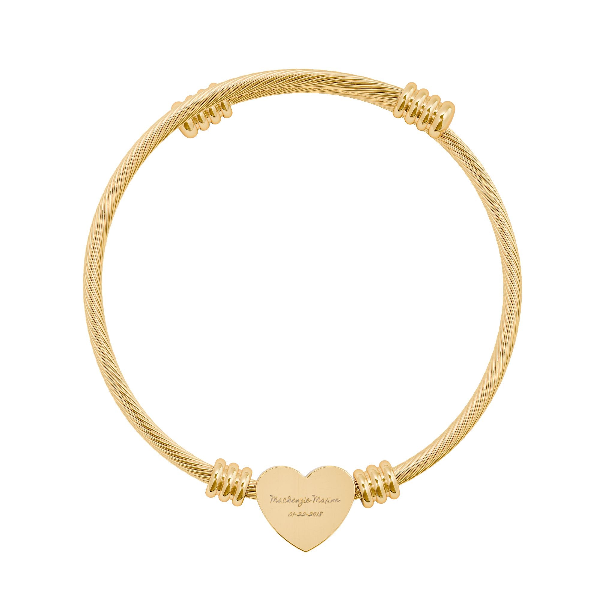 Engravable Heart Cuff Bracelet – Personalized Stainless Steel Bangle (Gold or Silver)