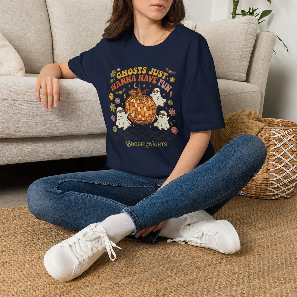 Ghosts Just Wanna Have Fun T-Shirt — Retro Halloween Disco Pumpkin Tee