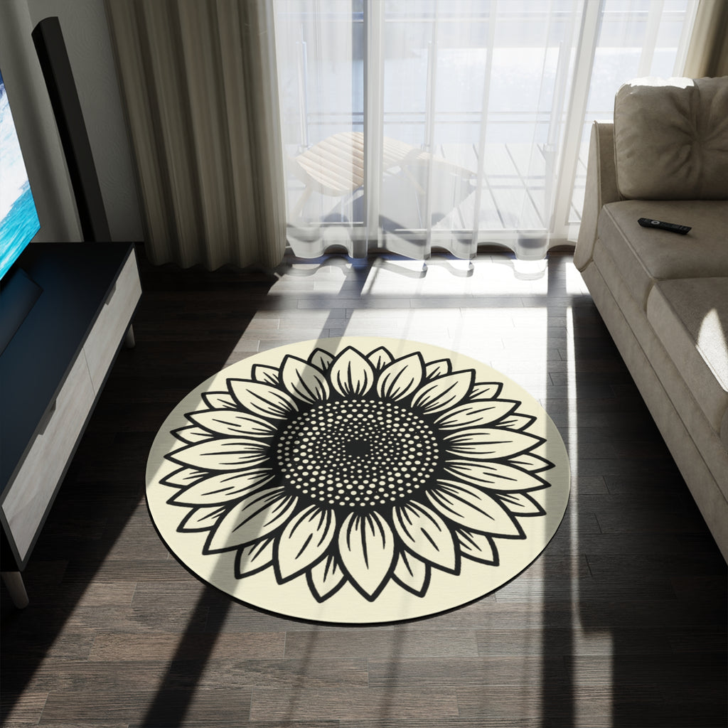 Sunflower Round Rug — Boho Floral Accent Rug for Entryway, Living Room, or Patio
