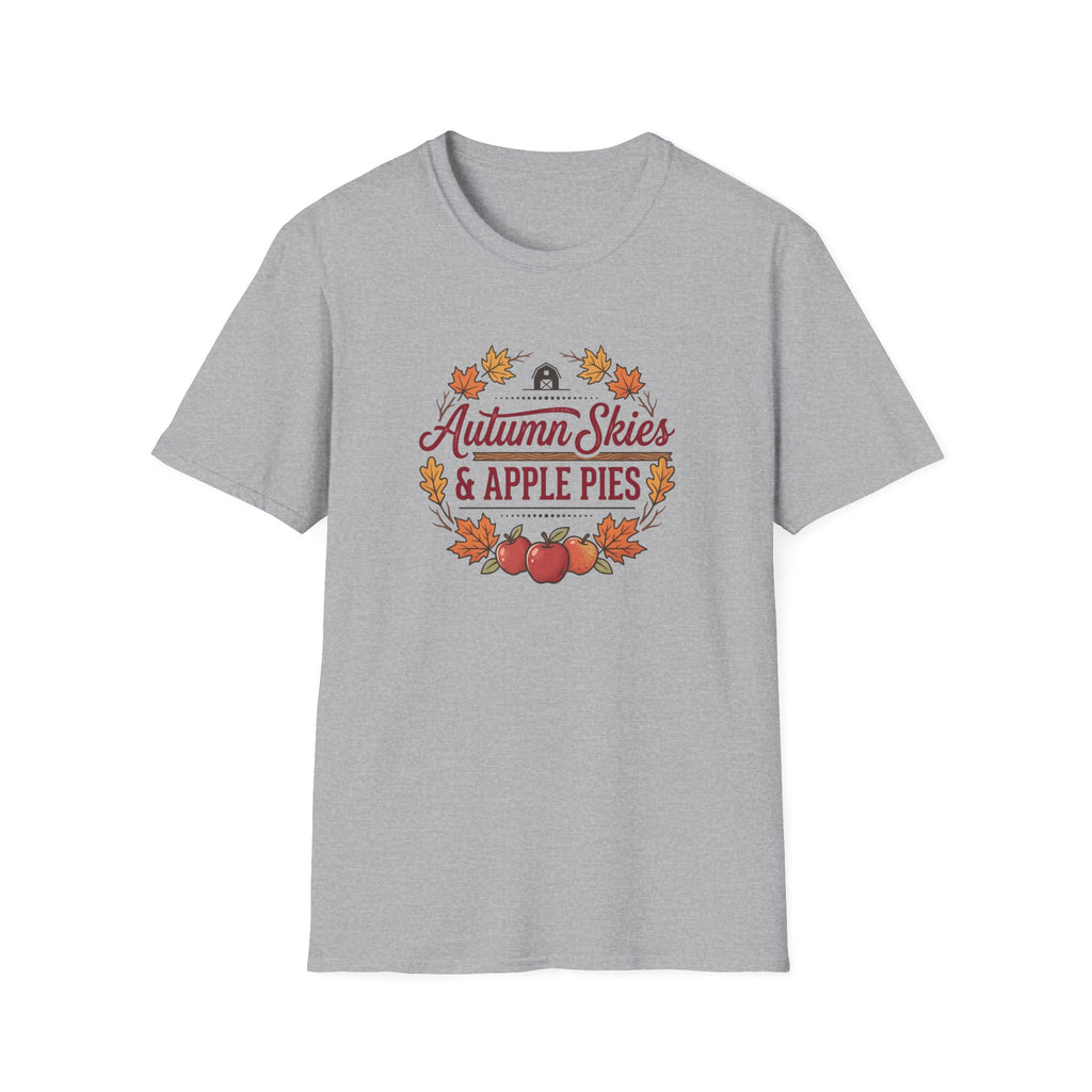 Autumn Skies & Apple Pies T-Shirt — Fall Leaves Cozy Seasonal Tee