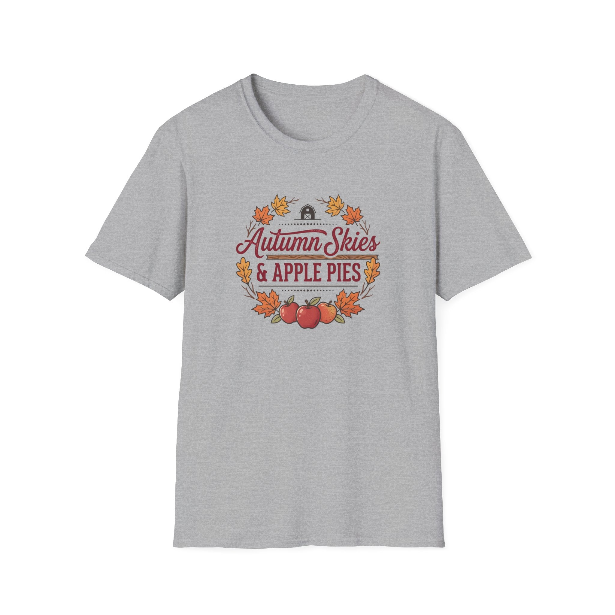 Autumn Skies & Apple Pies T-Shirt — Fall Leaves Cozy Seasonal Tee