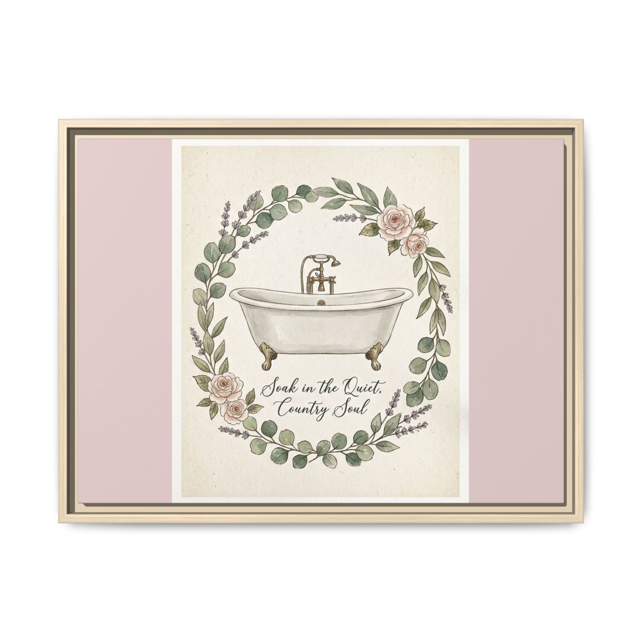Framed Canvas Wall Art - 'Soak in the Quiet, Country Soul' Vintage Bath Print