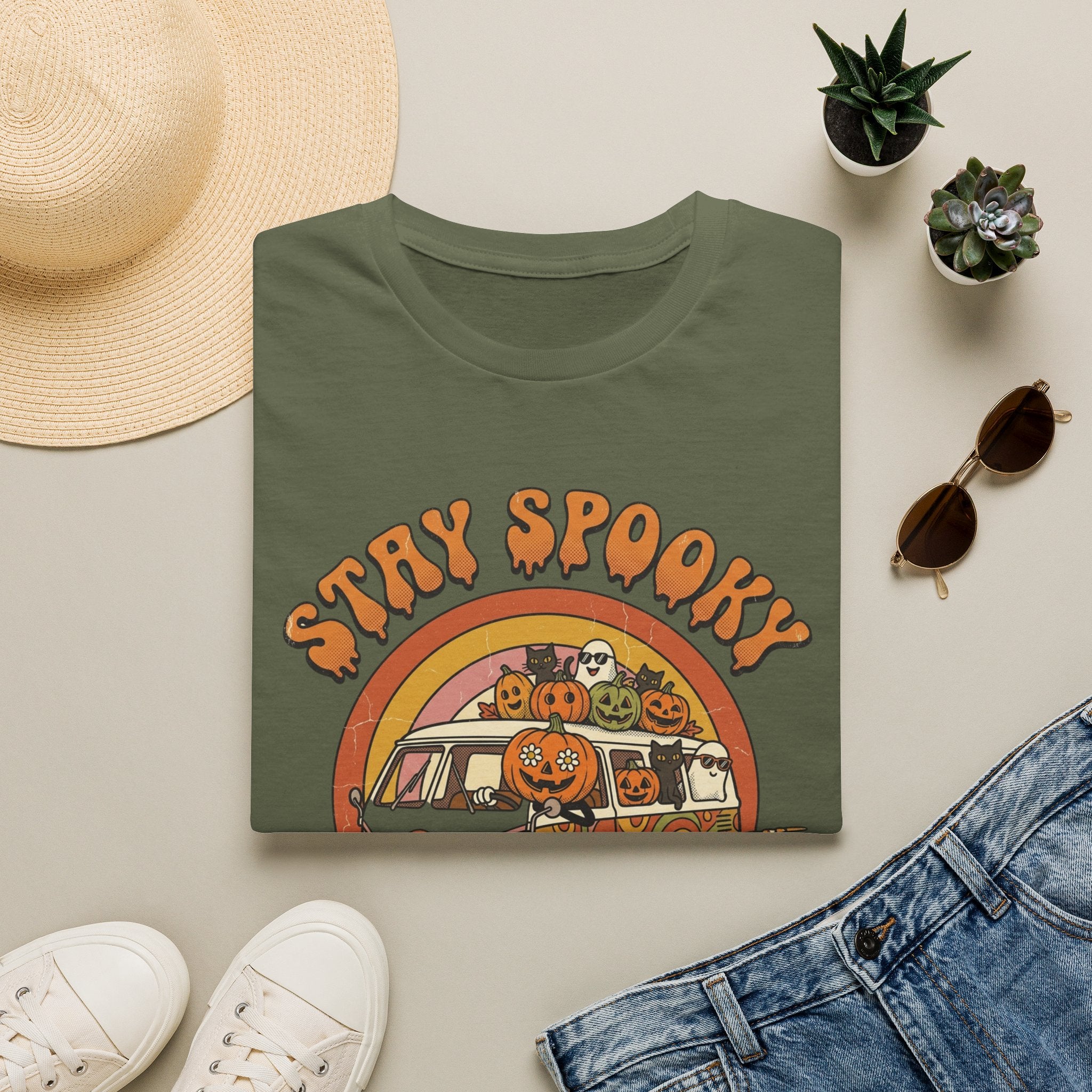 Stay Spooky Halloween T-Shirt — Retro Pumpkin Van Graphic