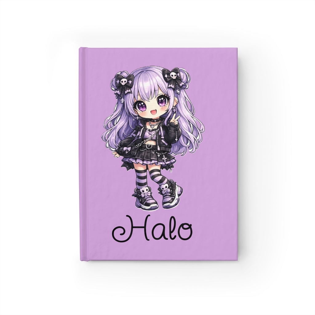 Cute Gothic Anime Journal — Personalized 'Halo' Purple Hardcover Notebook