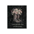 Crushed Velvet Blanket - Floral Cowboy Boots with 'Grow Through What You Go Through' Inspirational Throw