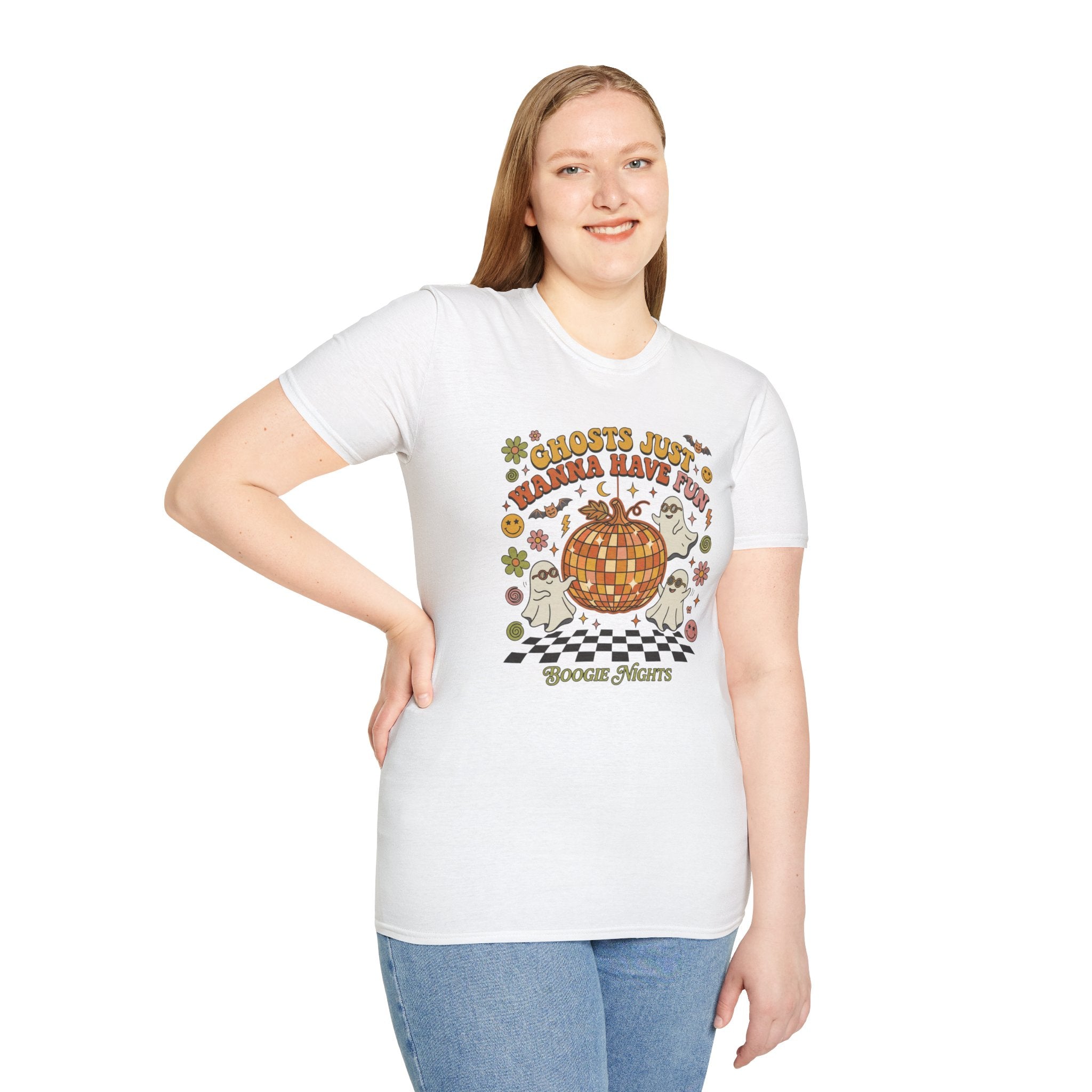 Ghosts Just Wanna Have Fun T-Shirt — Retro Halloween Disco Pumpkin Tee