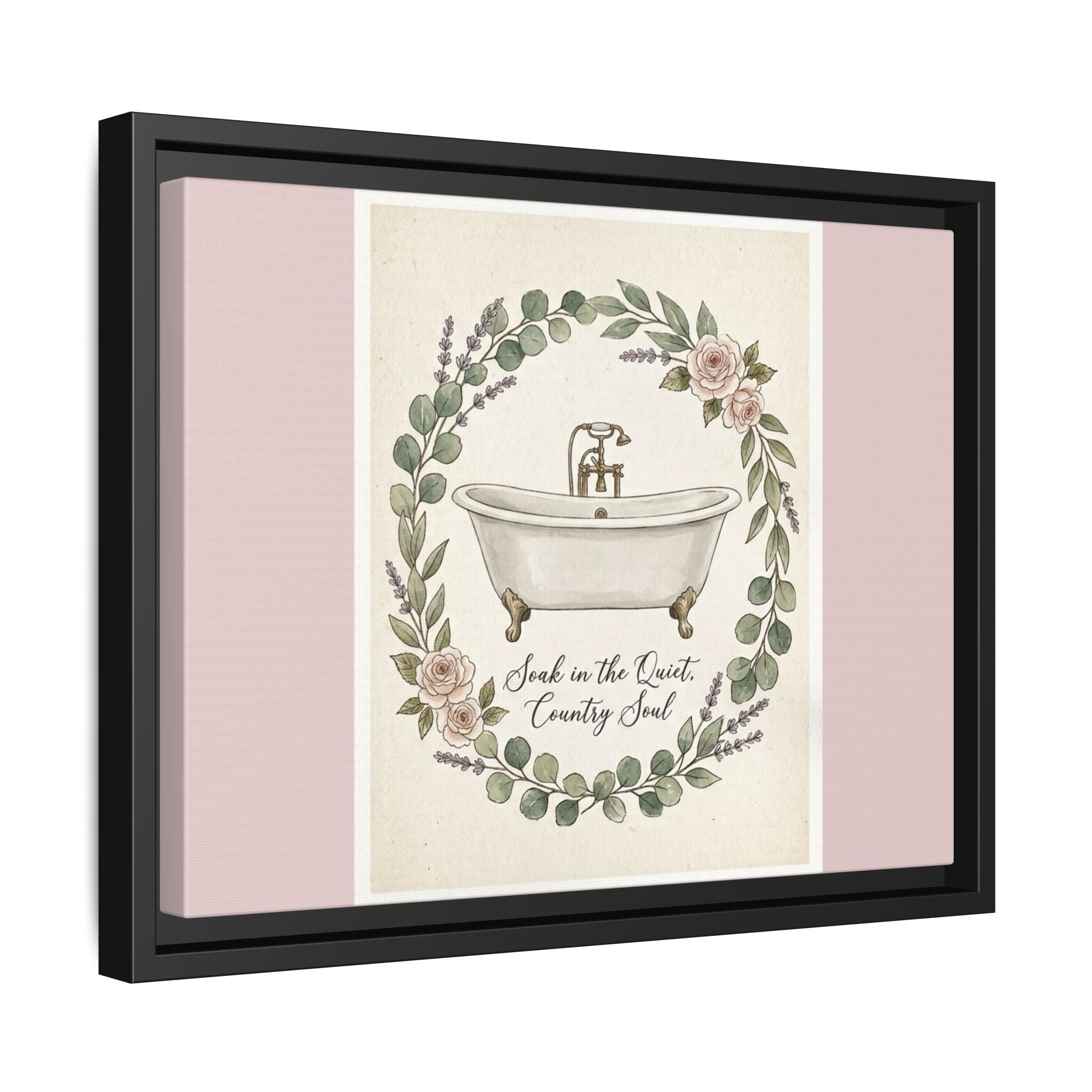 Framed Canvas Wall Art - 'Soak in the Quiet, Country Soul' Vintage Bath Print