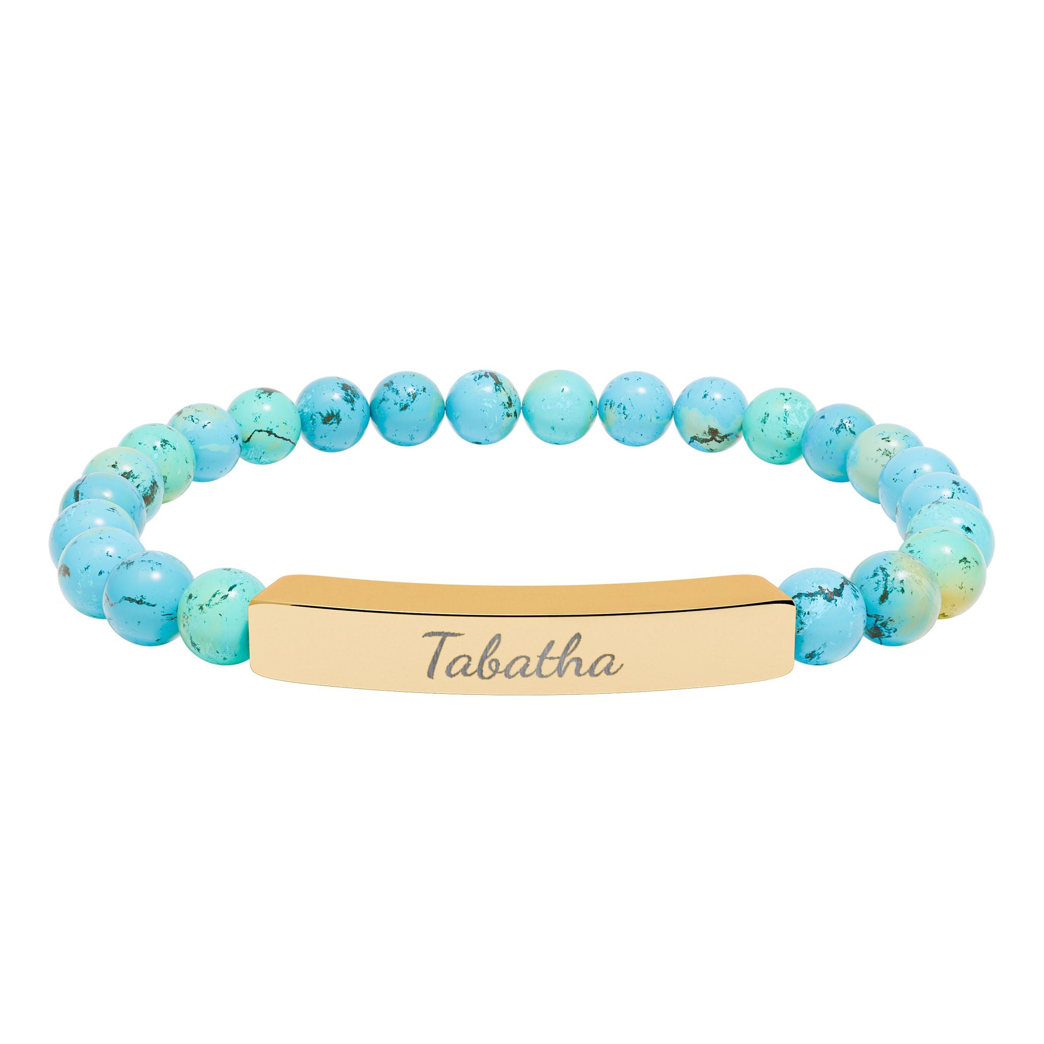 Engravable Natural Stone Bead Stretch Bracelet — Personalized Bar Bracelet
