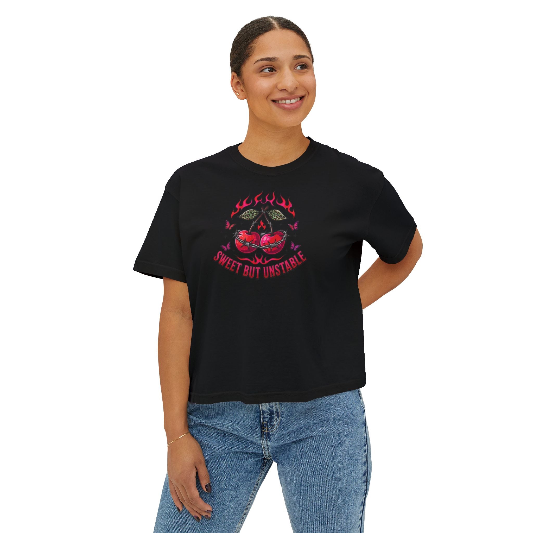 Sweet But Unstable Boxy Tee — Women's Cropped Graphic T-Shirt