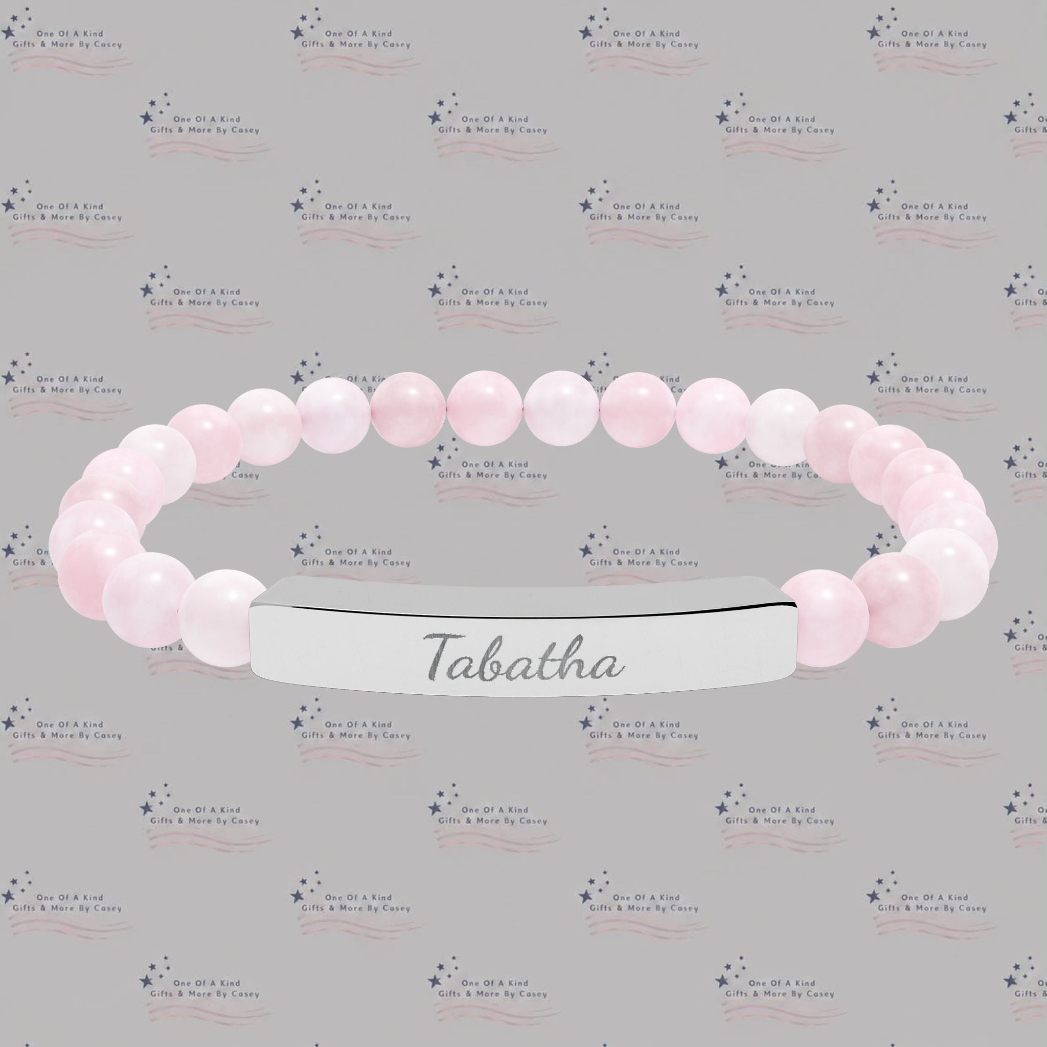 Engravable Natural Stone Bead Stretch Bracelet — Personalized Bar Bracelet